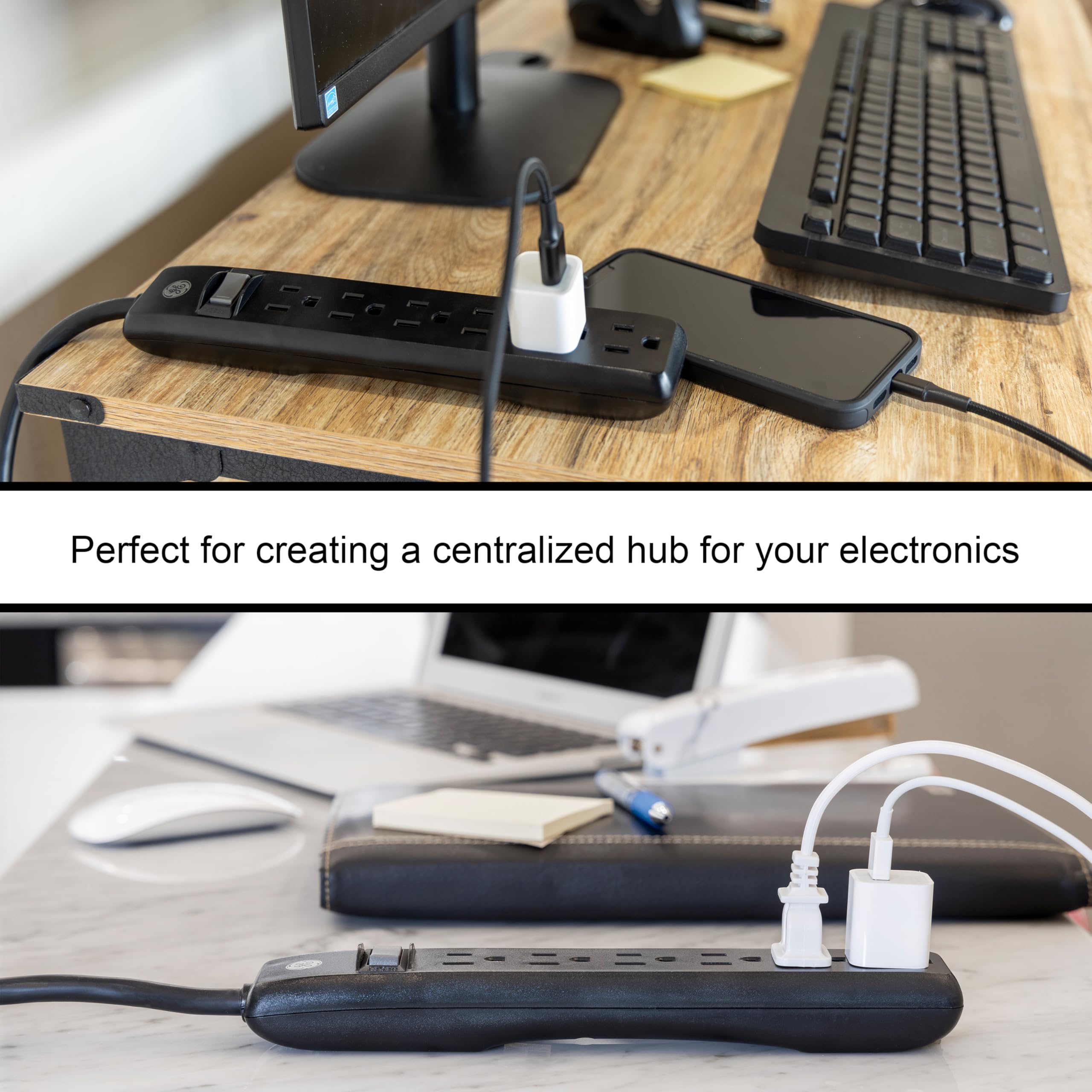 GE 6-Outlet Power Strip, 7 Ft Power Cord, Flat Plug, 3 Prong Outlet, UL Listed, Black - Image 8