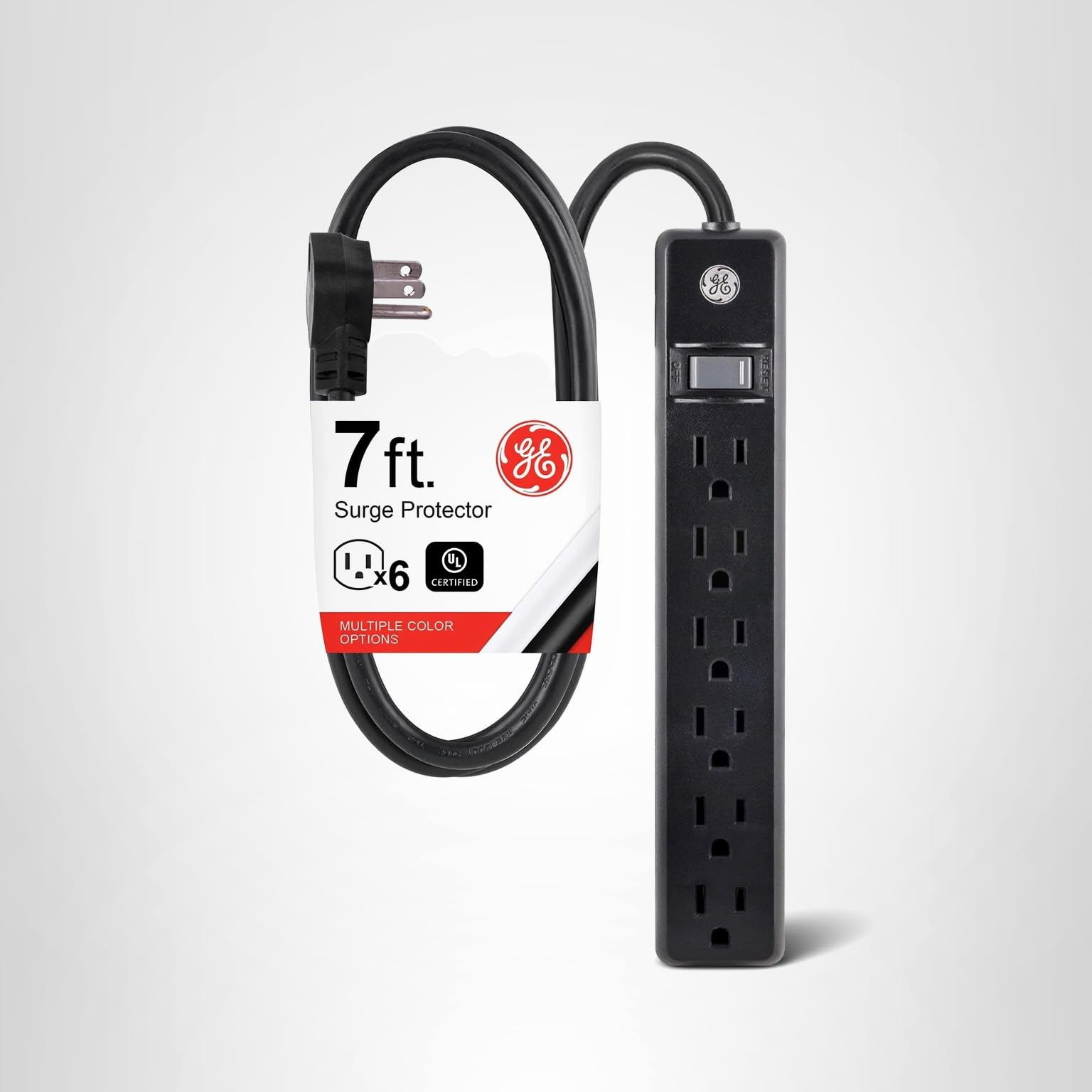 GE 6-Outlet Power Strip, 7 Ft Power Cord, Flat Plug, 3 Prong Outlet, UL Listed, Black - Image 9