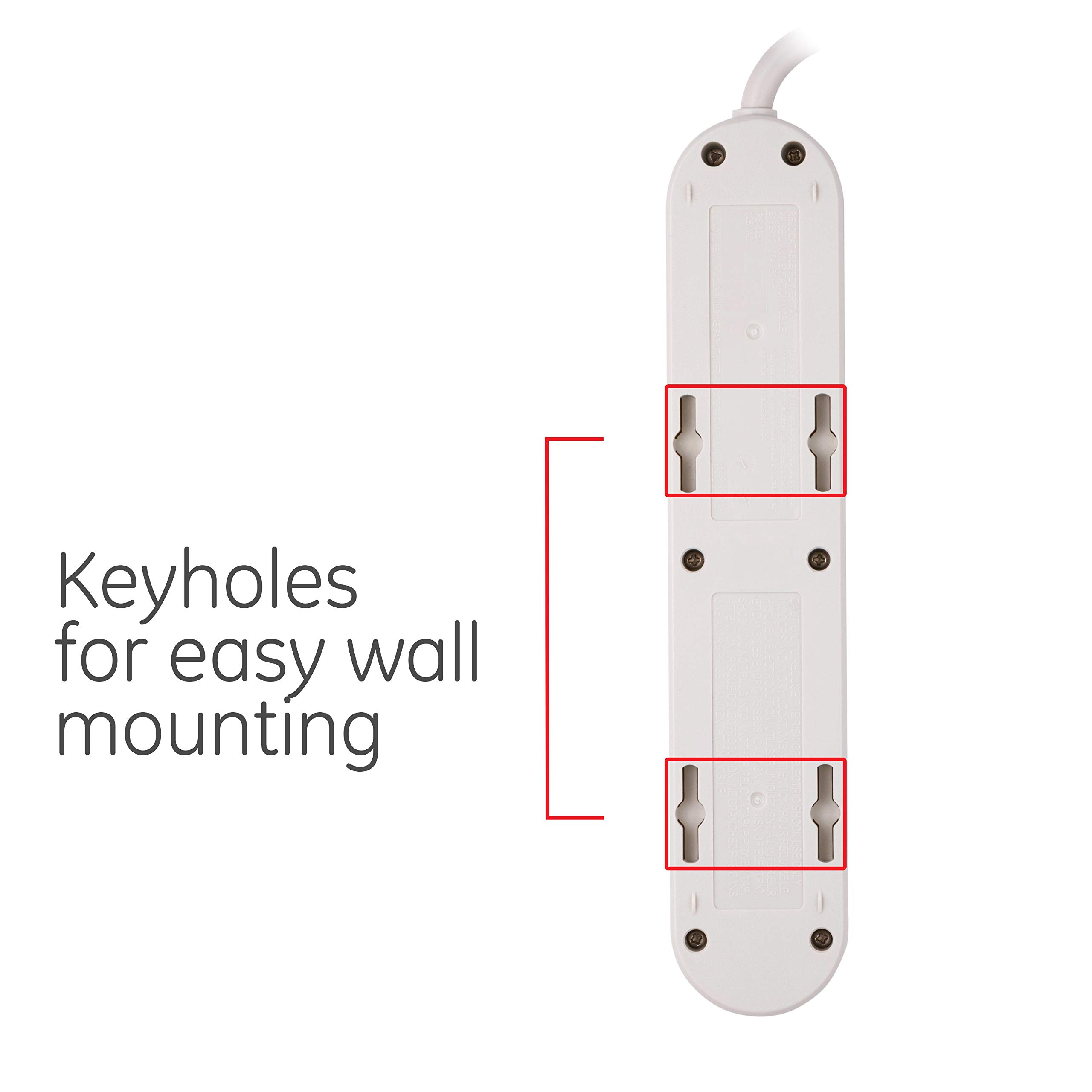 GE 6 Outlet Power Strip with 3 Foot Long Extension Cord, Indoor Power Strip, Twist to Close Safety Outlet Covers, Wall Mount, 3 Prong, UL Listed, White, 55248 - Image 6