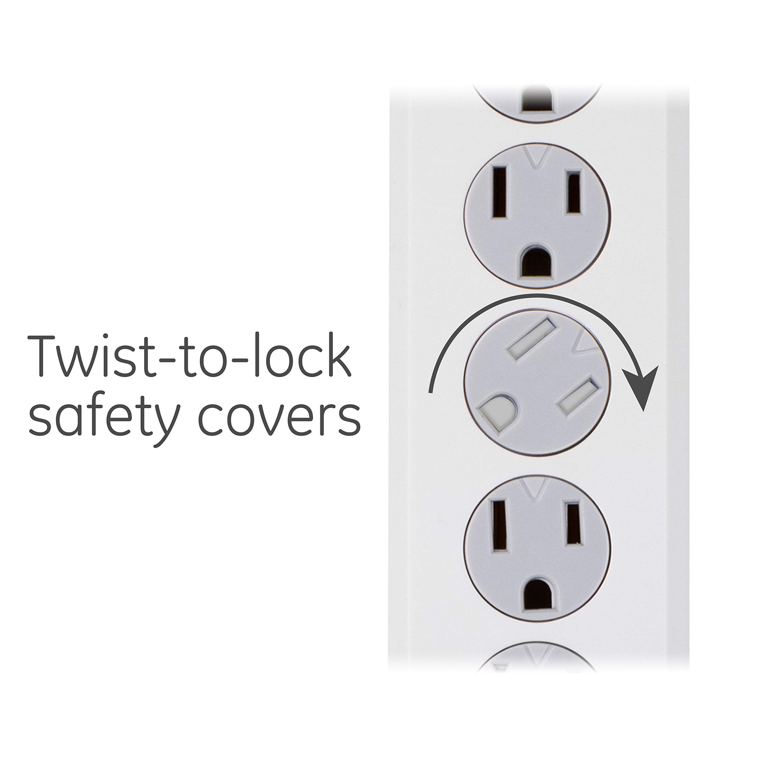 GE 6-Outlet Surge Protector, 2 Ft Extension Cord, Power Strip, 450 Joules, Heavy Duty Plug, Twist-to-Close Safety Covers, UL Listed, Black, 14009 - Image 4