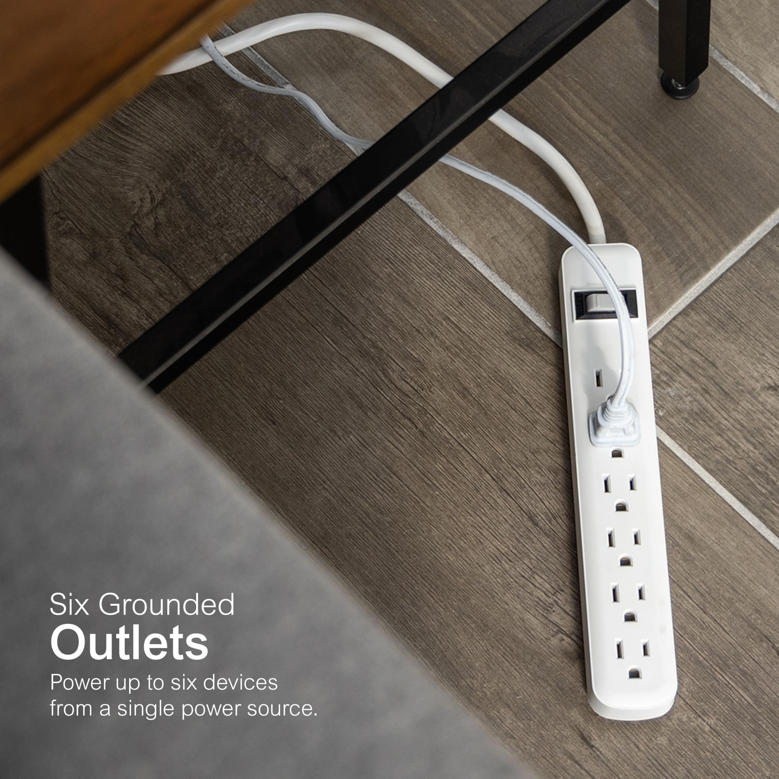 GE 6-Outlet Surge Protector, 2 Ft Extension Cord, Power Strip, 450 Joules, Twist-to-Close Safety Covers, UL Listed, White, 33656 - Image 4