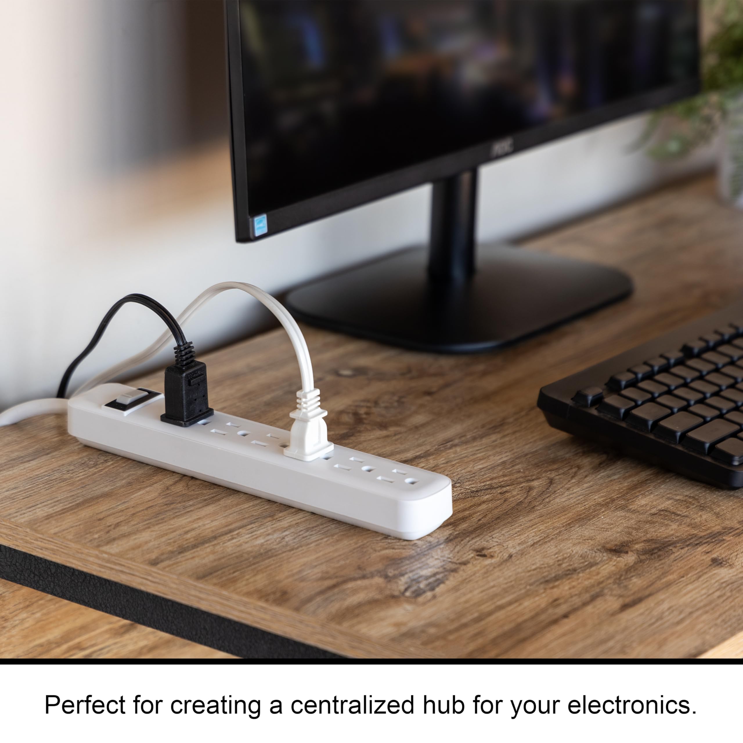GE 6-Outlet Surge Protector, 2 Ft Extension Cord, Power Strip, 450 Joules, Twist-to-Close Safety Covers, UL Listed, White, 33656 - Image 7