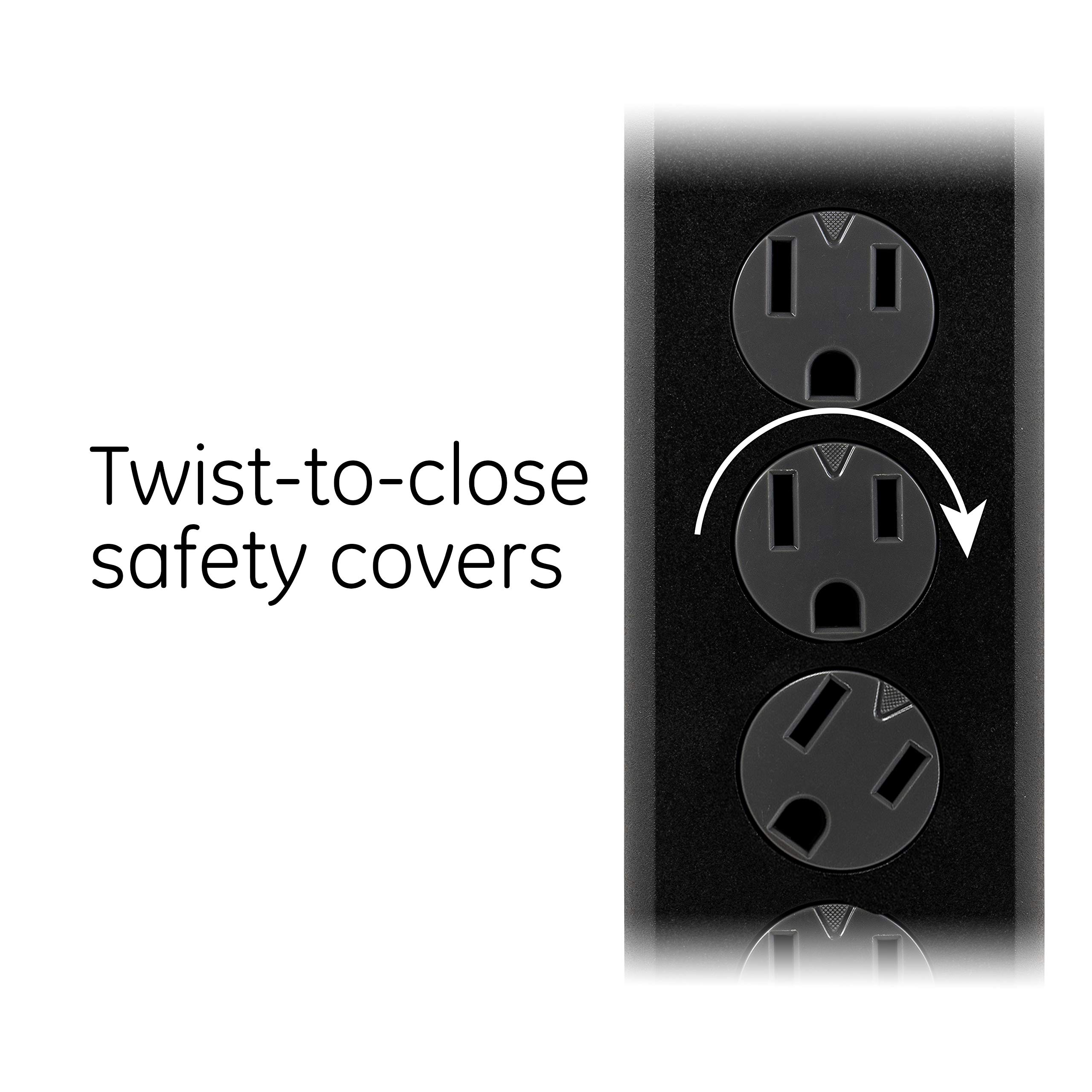 GE 6-Outlet Surge Protector, 20 Ft Extension Cord, Power Strip, 800 Joules, Flat Plug, Twist-to-Close Safety Covers, Protected Indicator Light, UL Listed, Black, 50769 - Image 5