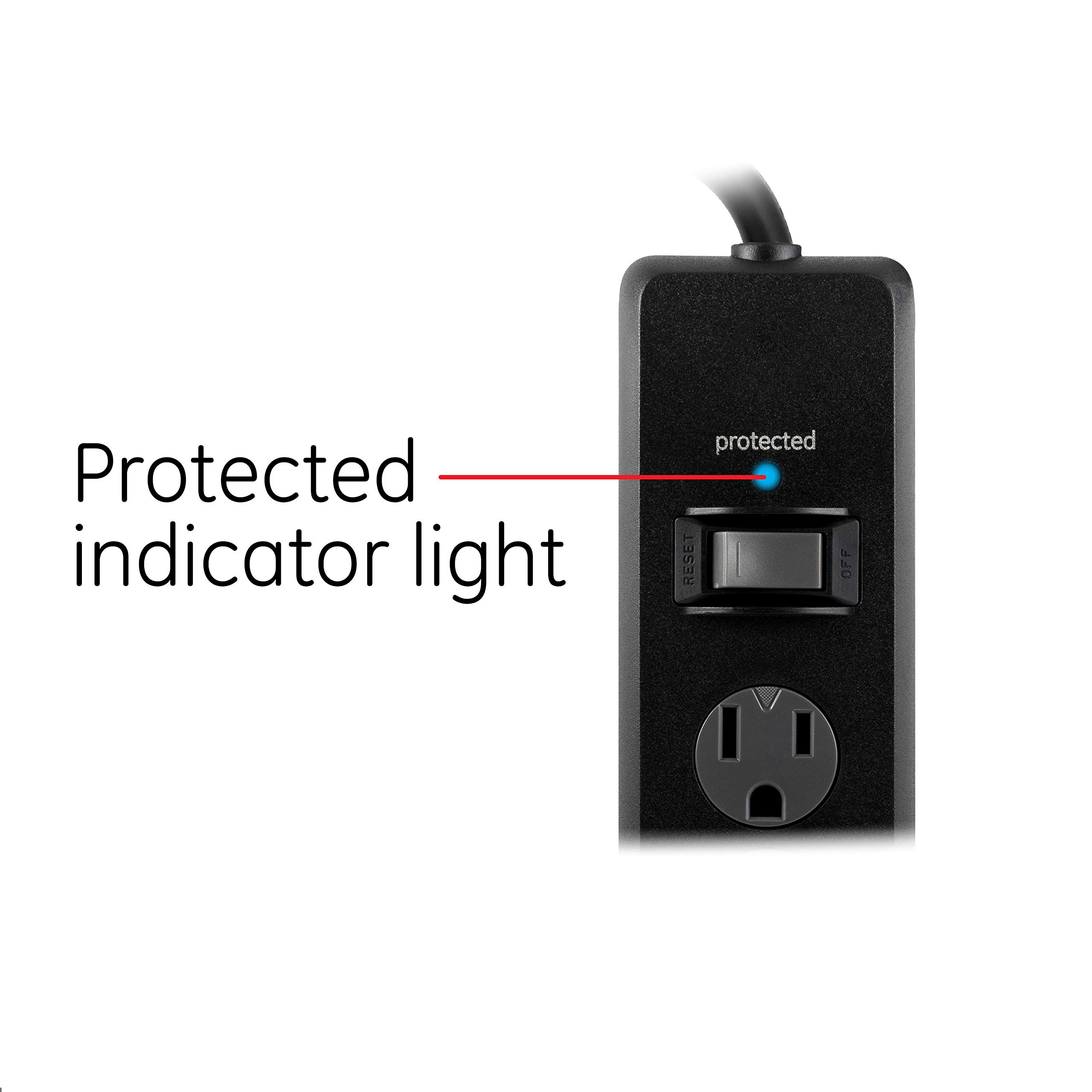 GE 6-Outlet Surge Protector, 20 Ft Extension Cord, Power Strip, 800 Joules, Flat Plug, Twist-to-Close Safety Covers, Protected Indicator Light, UL Listed, Black, 50769 - Image 6