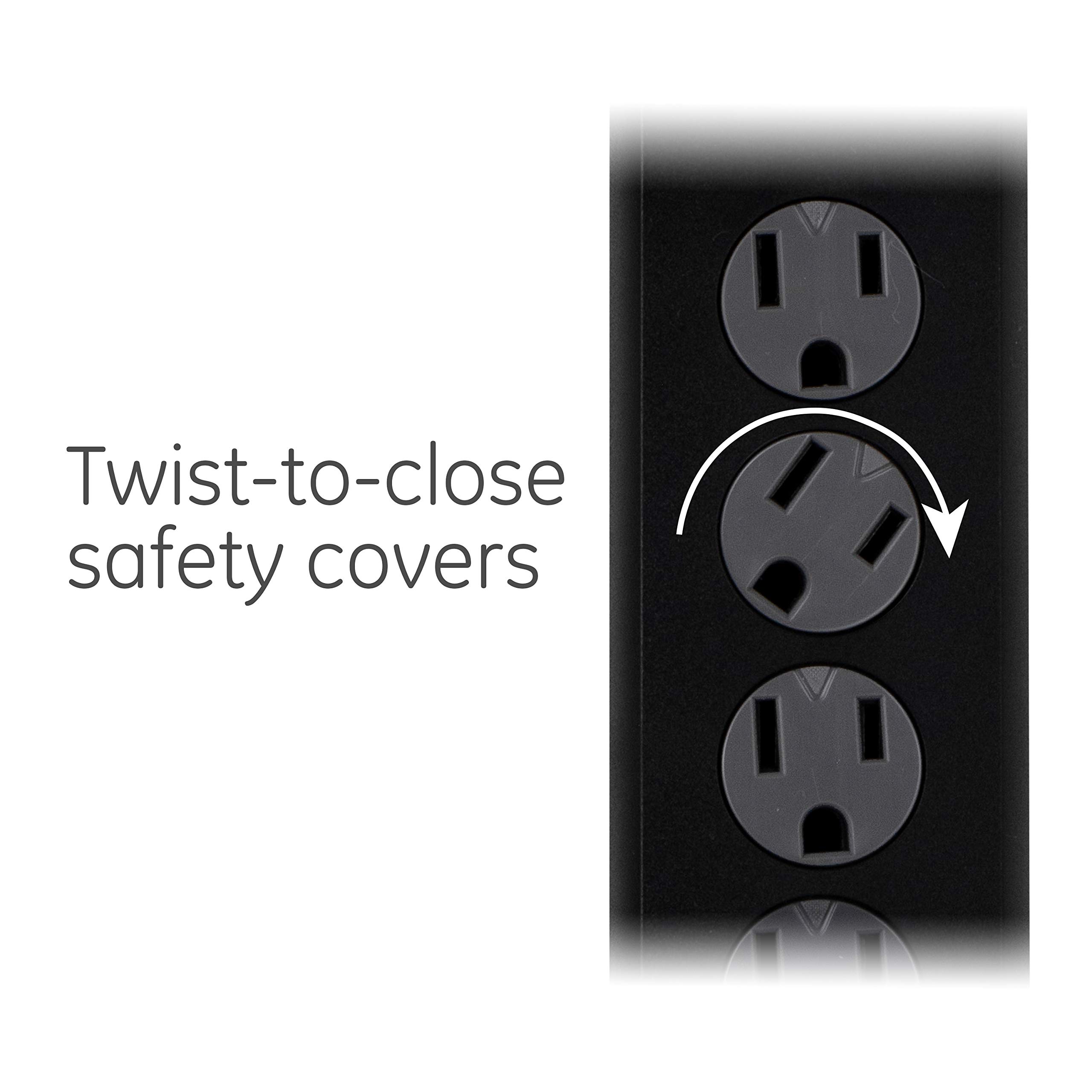 GE 6-Outlet Surge Protector, 3 Ft Extension Cord, Power Strip, 800 Joules, Heavy Duty Plug, Twist-to-Close Safety Covers, Protected Indicator Light, UL Listed, Black, 47224 - Image 4