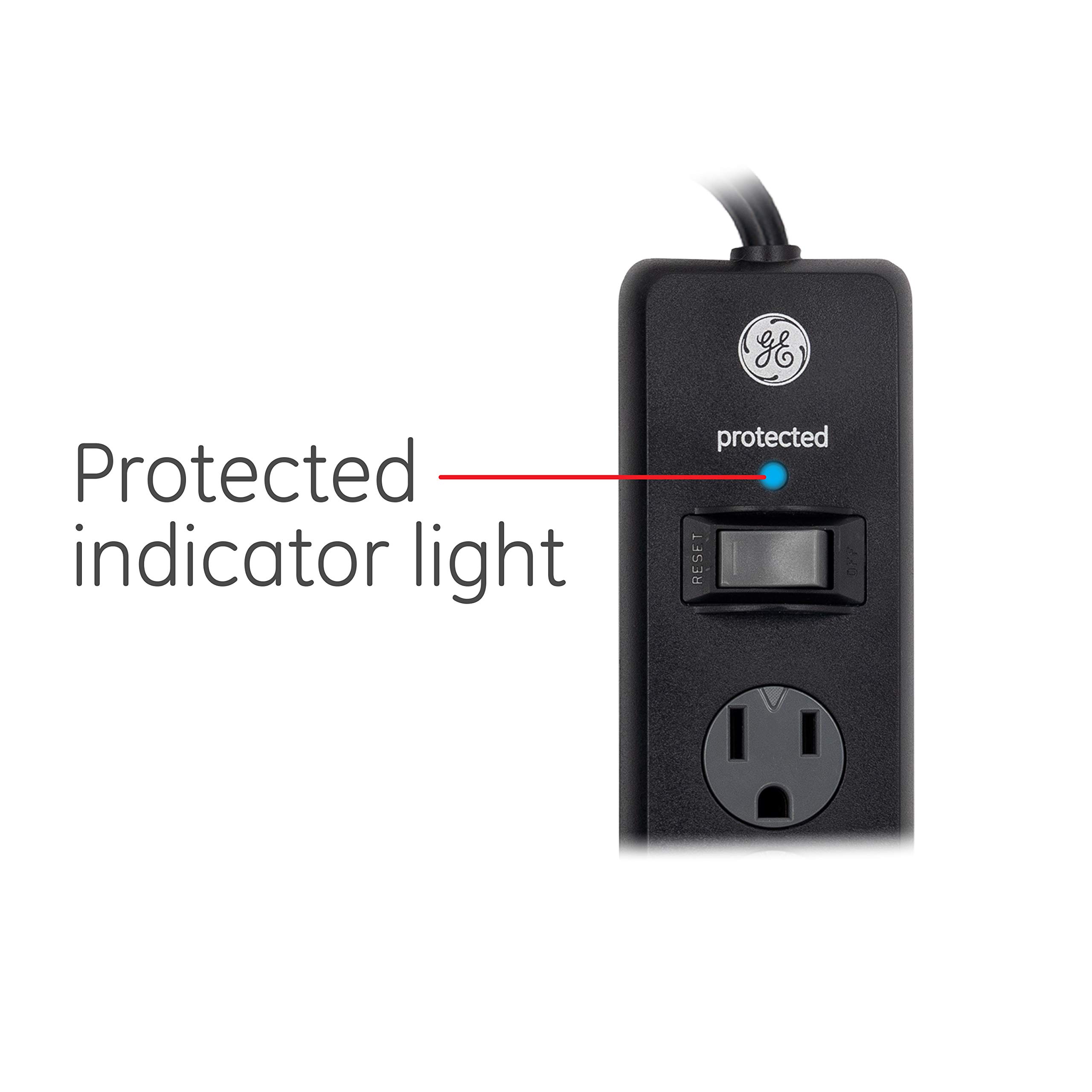 GE 6-Outlet Surge Protector, 3 Ft Extension Cord, Power Strip, 800 Joules, Heavy Duty Plug, Twist-to-Close Safety Covers, Protected Indicator Light, UL Listed, Black, 47224 - Image 5