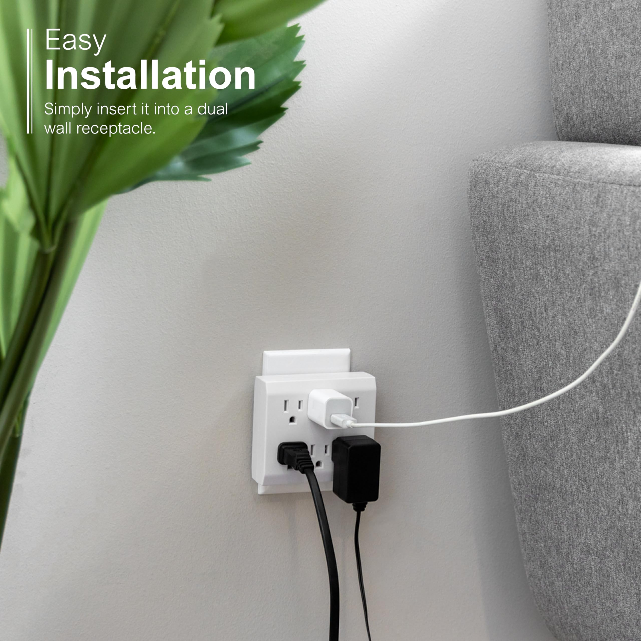 GE 6-Outlet Surge Protector Wall Tap, 440 Joule Rating, Outlet Adapter, Automatic Shutdown Technology, Great Surge Protector for Holiday Lighting, Decorations, 3 Prong Outlet, White, 37155 - Image 4
