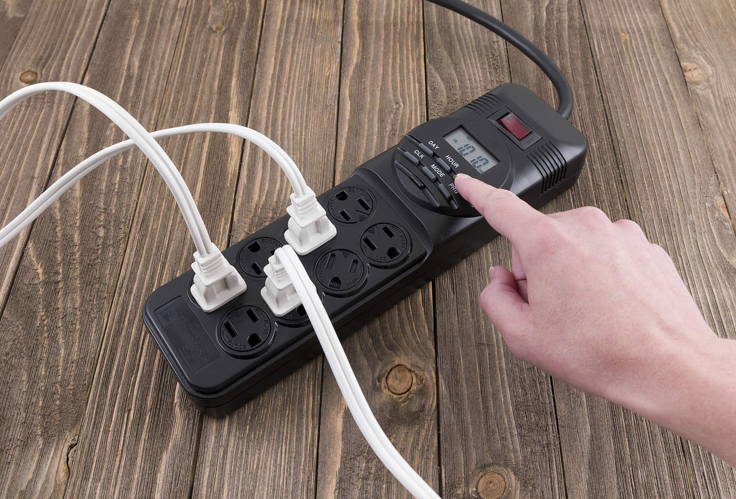 GE 7-Day Digital Power Strip with Timer, 15 AMP, 1800W, 120V, 8 Outlet Timer, 4 Timed / 4 Always On Extension Chord with Timer, Custom Indoor Light Timer, Daily/Weekly Power Strip Timer, Black, 15077 - Image 3