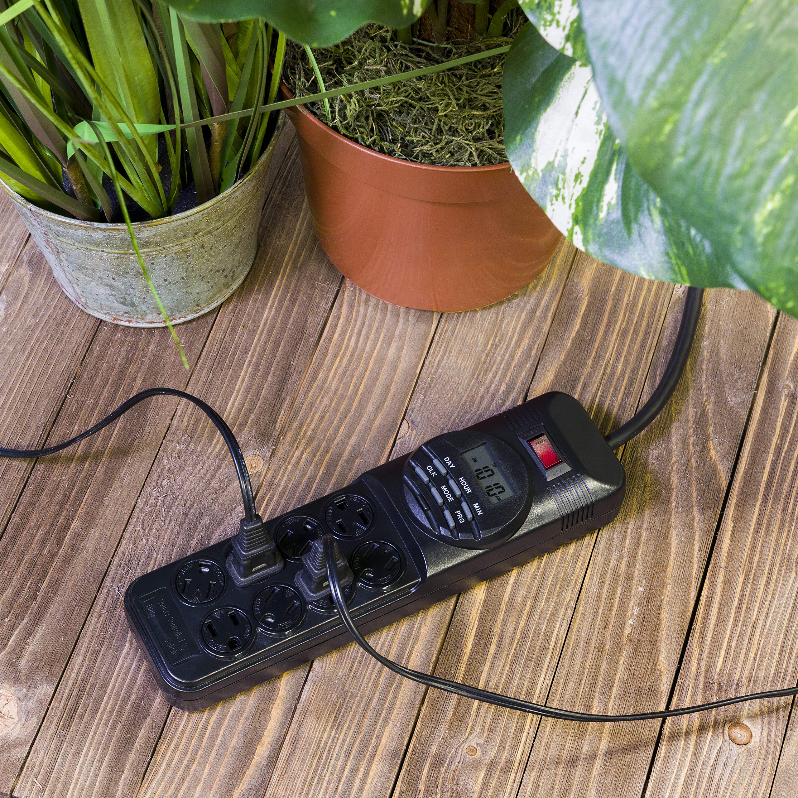 GE 7-Day Digital Power Strip with Timer, 15 AMP, 1800W, 120V, 8 Outlet Timer, 4 Timed / 4 Always On Extension Chord with Timer, Custom Indoor Light Timer, Daily/Weekly Power Strip Timer, Black, 15077 - Image 5