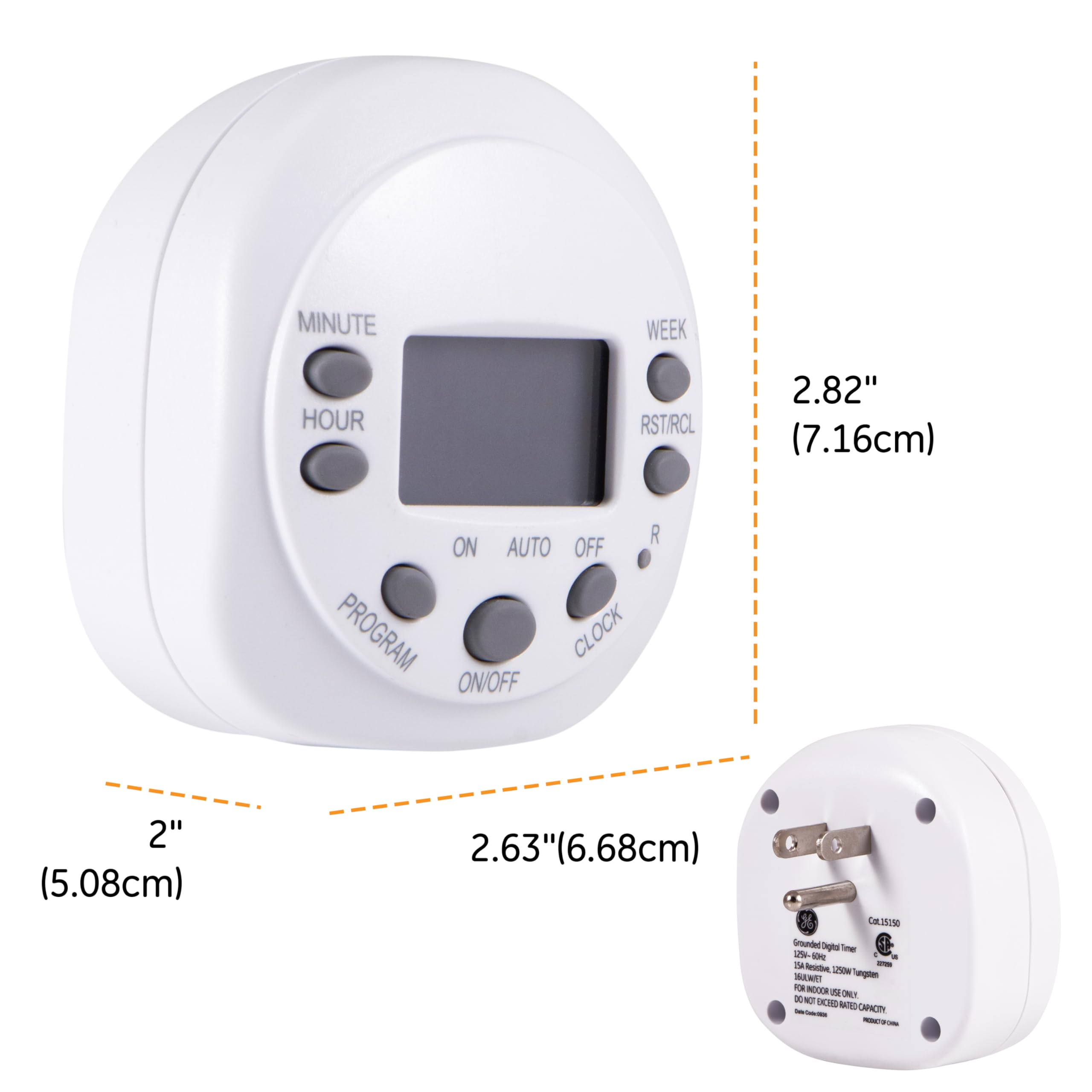 GE 7-Day Programmable Indoor Digital Timer, 1 Grounded Outlet, Weekly / 7 Day Cycle Plug for Electrical Outlets, 125 VAC Light, Plug, Lamp, White, 1 Pack, 15150 - Image 4
