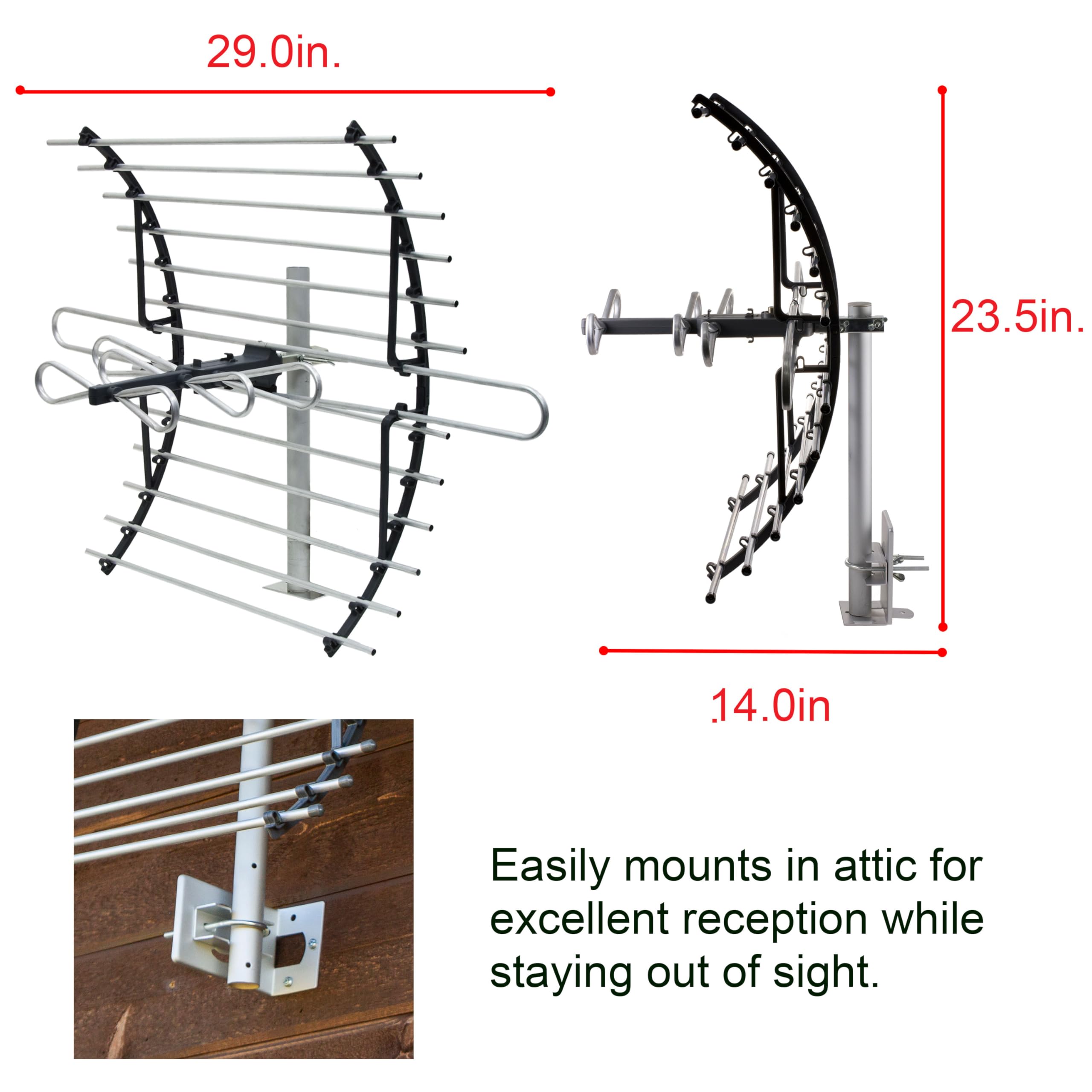GE Attic Mount Digital TV Antenna, Longe Range, Out of Sight Compact Design, Supports 4K 1080P HD Smart TV VHF UHF, Mount Included for Attic or Outdoor, Weather Resistant, 33692 - Image 6