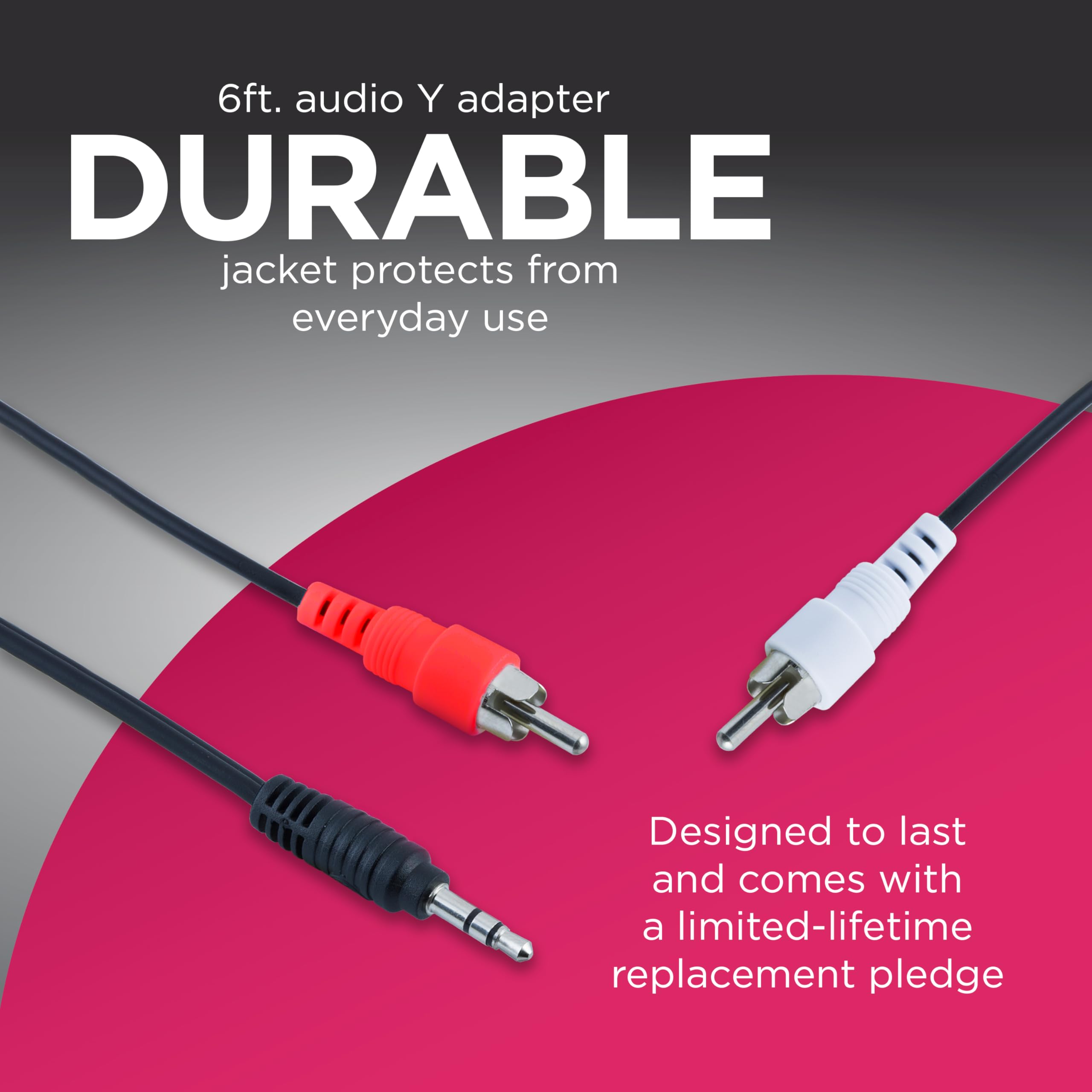 GE Audio Y Adapter Cable, 6 Feet, 3.5mm Male to RCA Male, Works with All Brands, Smart Phones, Stereo, Computer, Black, 33568 - Image 2