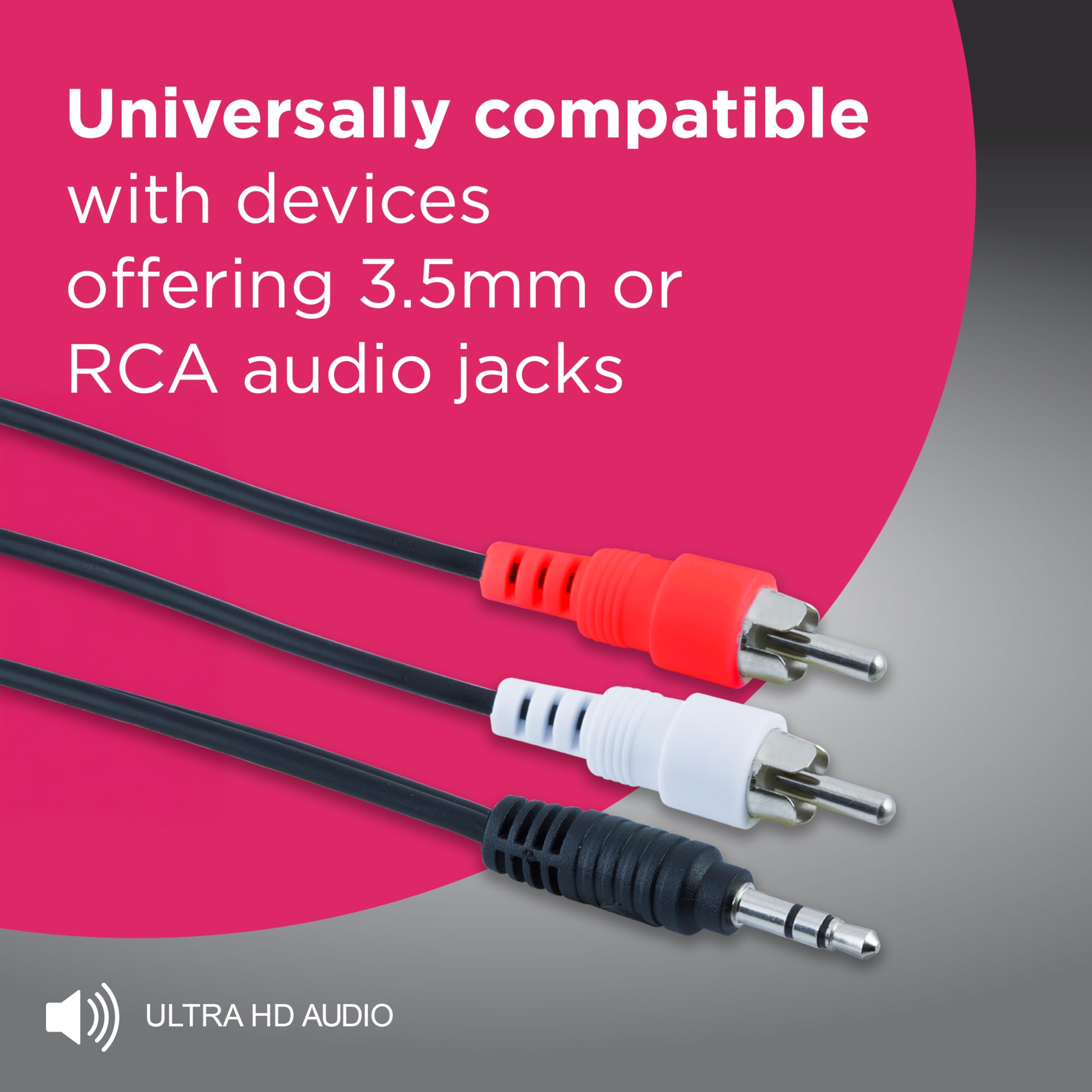 GE Audio Y Adapter Cable, 6 Feet, 3.5mm Male to RCA Male, Works with All Brands, Smart Phones, Stereo, Computer, Black, 33568 - Image 5