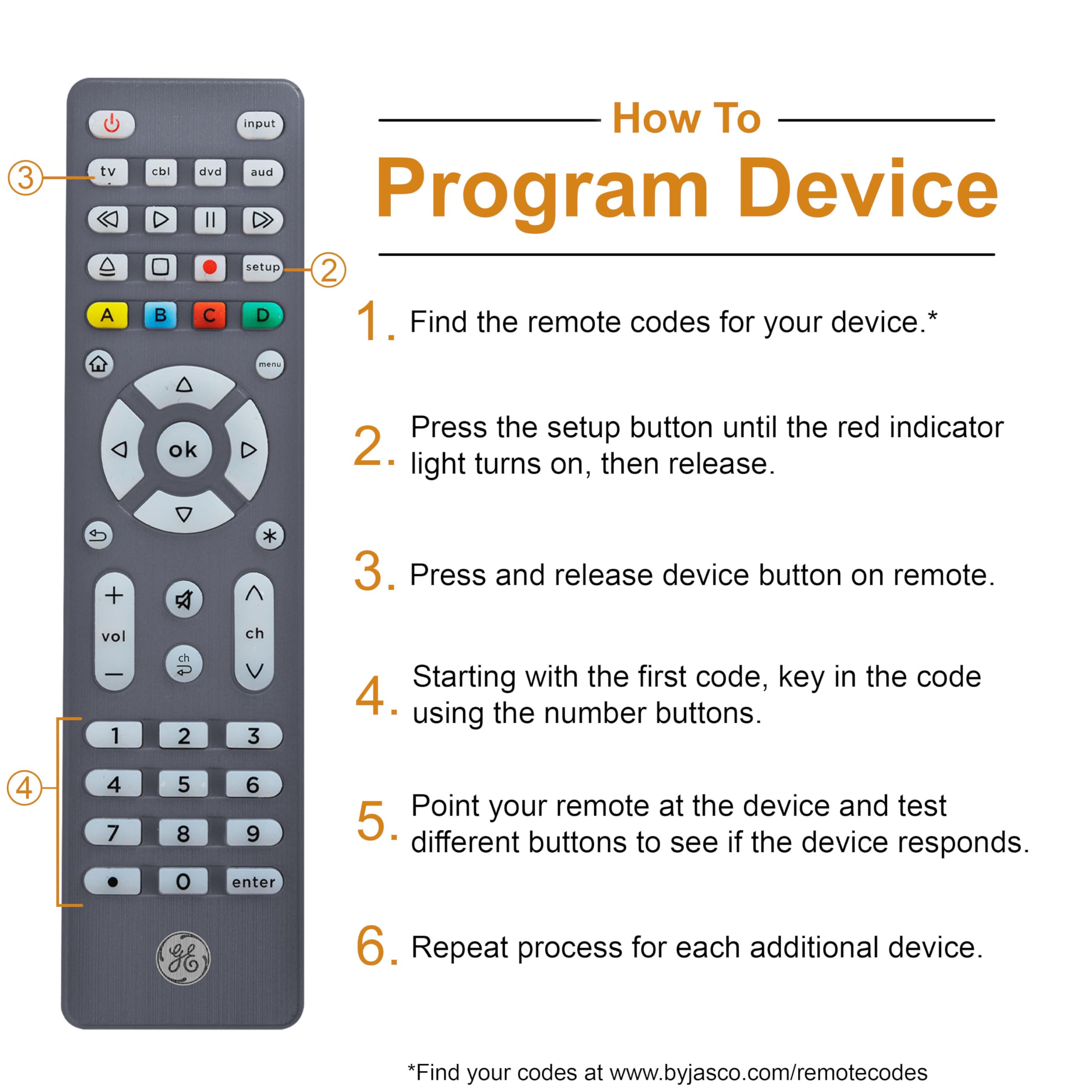 GE Backlit Buttons Universal Remote Control, Samsung TV Remote Control Replacement, Samsung Remote Control for Smart TV, Roku Remote Replacement, Vizio, LG TV, Sony, Apple TV, 4-Device, Graphite, 48848 - Image 6