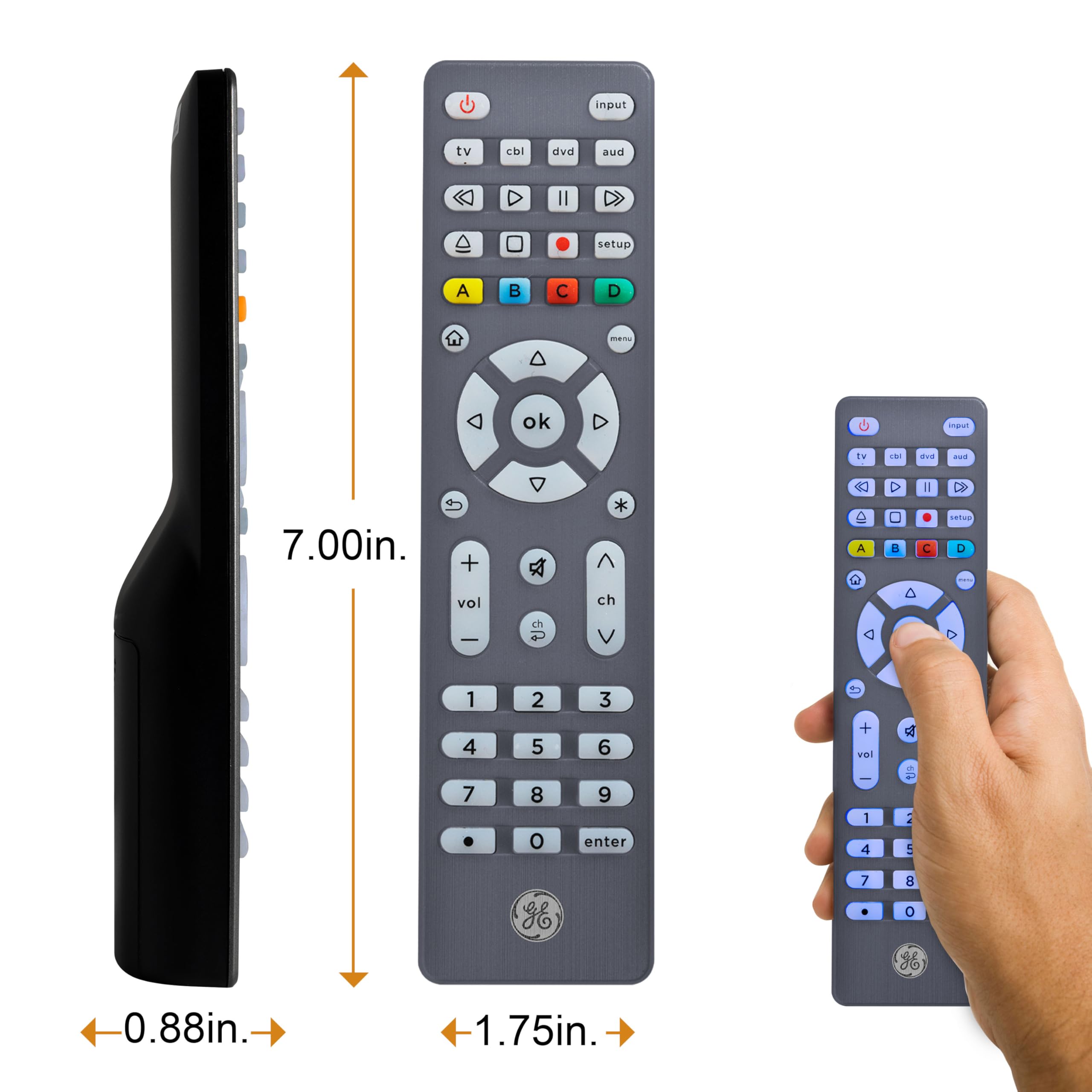 GE Backlit Buttons Universal Remote Control, Samsung TV Remote Control Replacement, Samsung Remote Control for Smart TV, Roku Remote Replacement, Vizio, LG TV, Sony, Apple TV, 4-Device, Graphite, 48848 - Image 8