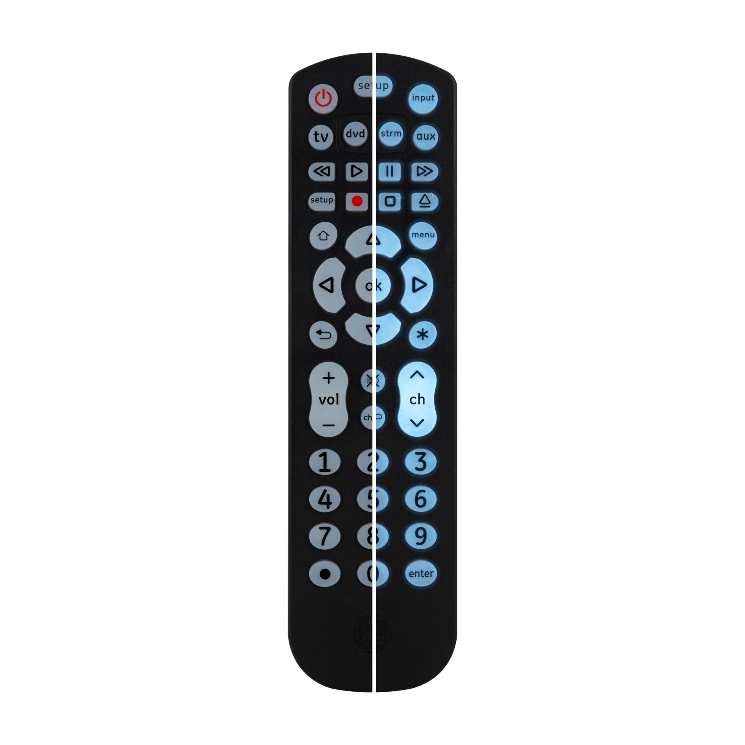GE Backlit Universal Remote Control for Samsung, Vizio, LG, Sony, Sharp, Roku, Apple TV, RCA, Panasonic, Smart TV, Streaming Players, Blu-Ray, DVD, 4-Device, Black, 40081 Black, Backlit - Image 3