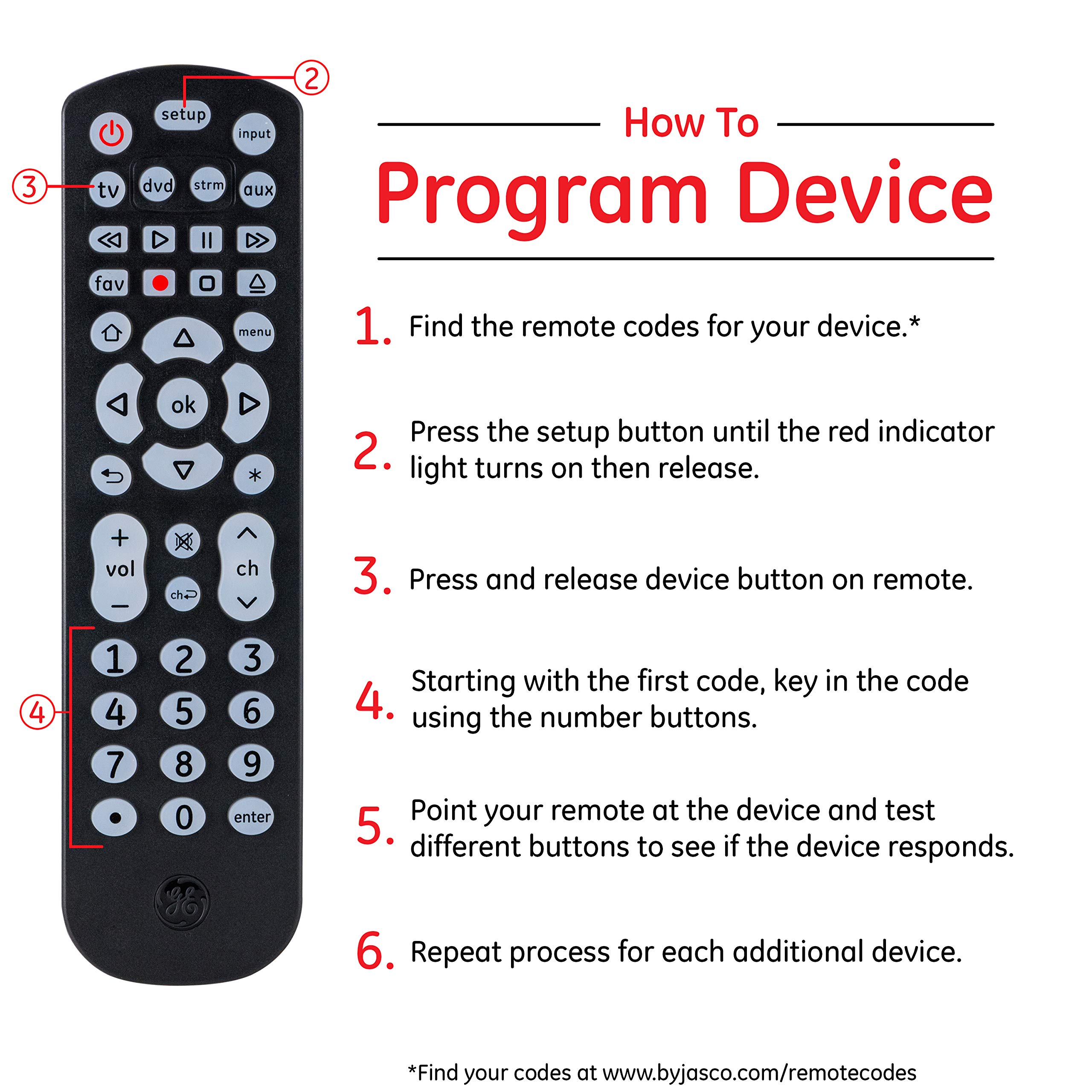 GE Backlit Universal Remote Control for Samsung, Vizio, LG, Sony, Sharp, Roku, Apple TV, RCA, Panasonic, Smart TV, Streaming Players, Blu-Ray, DVD, 4-Device, Black, 40081 Black, Backlit - Image 7