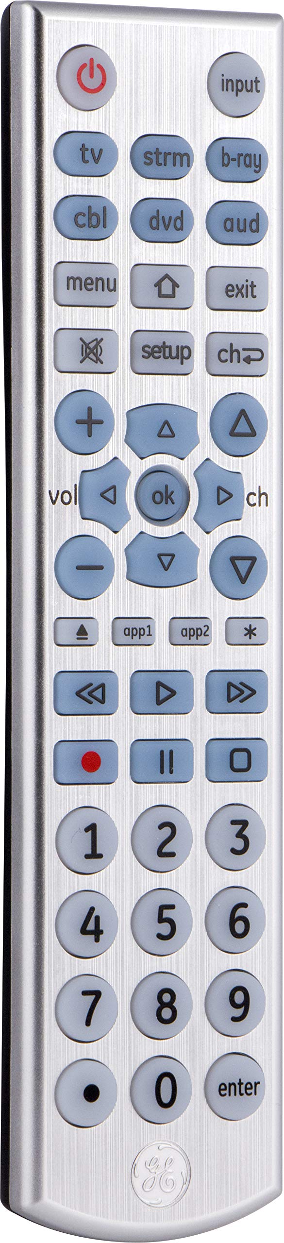 GE Big Button Backlit Universal Remote Control for Samsung, Vizio, Lg, Sony, Sharp, Roku, Apple TV, TCL, Panasonic, Smart TVs, Streaming Players, Blu-Ray, DVD, 6-Device, Silver, 33712 - Image 10