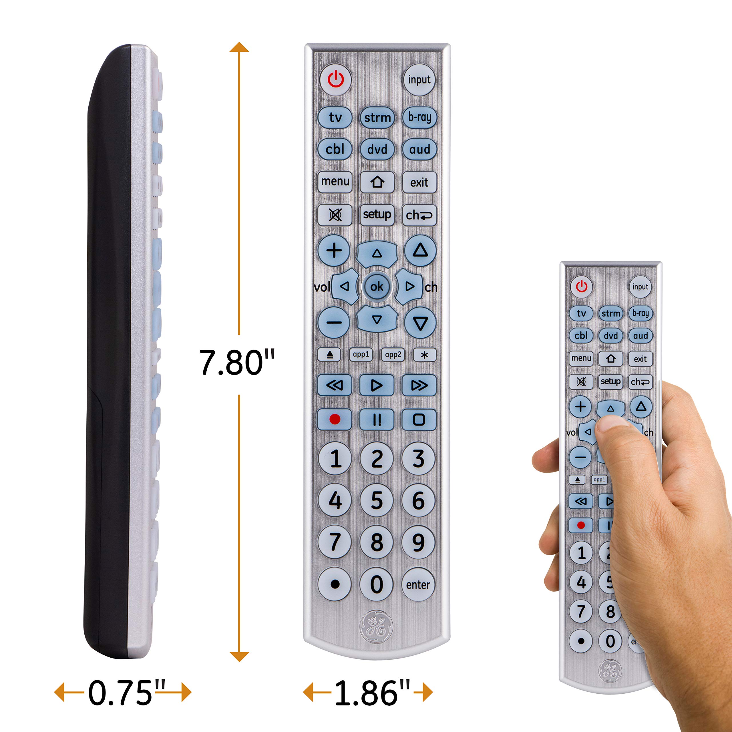 GE Big Button Backlit Universal Remote Control for Samsung, Vizio, Lg, Sony, Sharp, Roku, Apple TV, TCL, Panasonic, Smart TVs, Streaming Players, Blu-Ray, DVD, 6-Device, Silver, 33712 - Image 4