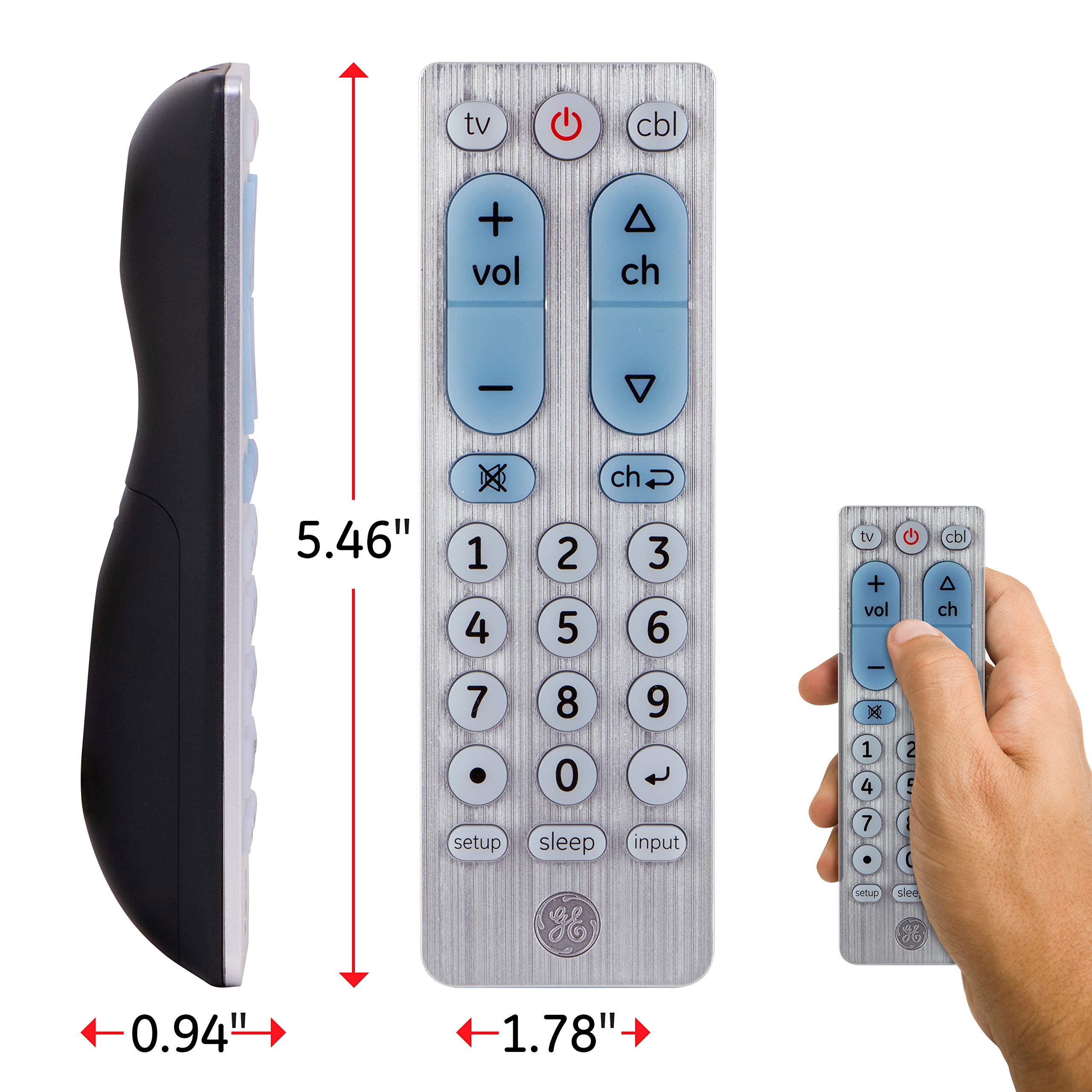 GE Big Button Universal Remote Control for Samsung, Vizio, Lg, Sony, Sharp, Roku, Apple TV, TCL, Panasonic, Smart TVs, Streaming Players, Blu-Ray, DVD, 2-Device, Silver, 33701 - Image 4