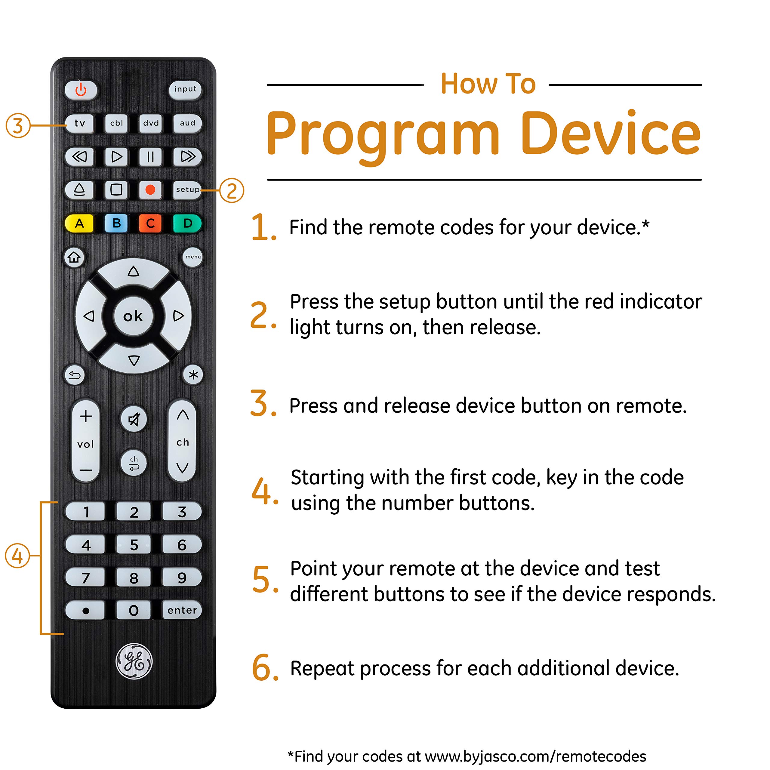 GE Blue Backlit Buttons Universal Remote Control, Samsung TV Remote Control Replacement, Samsung Remote Control for Smart TV, Roku Remote Replacement, Vizio, LG TV, Sony, 4-Device, Brushed Black 48843 - Image 5