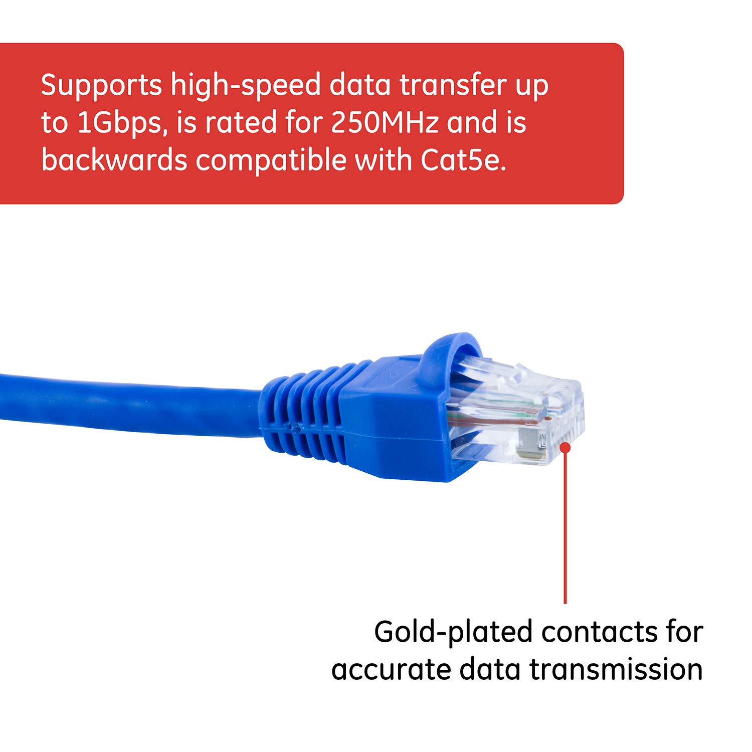 GE Cat6 Ethernet Cable, 25ft Ethernet Cable, Up to 1Gbps, Rated 250 Mhz, UTP, for High Speed Internet Devices, Streaming Devices, Routers, RJ45 Connectors, for Home or Office, Blue, 34503 - Image 6