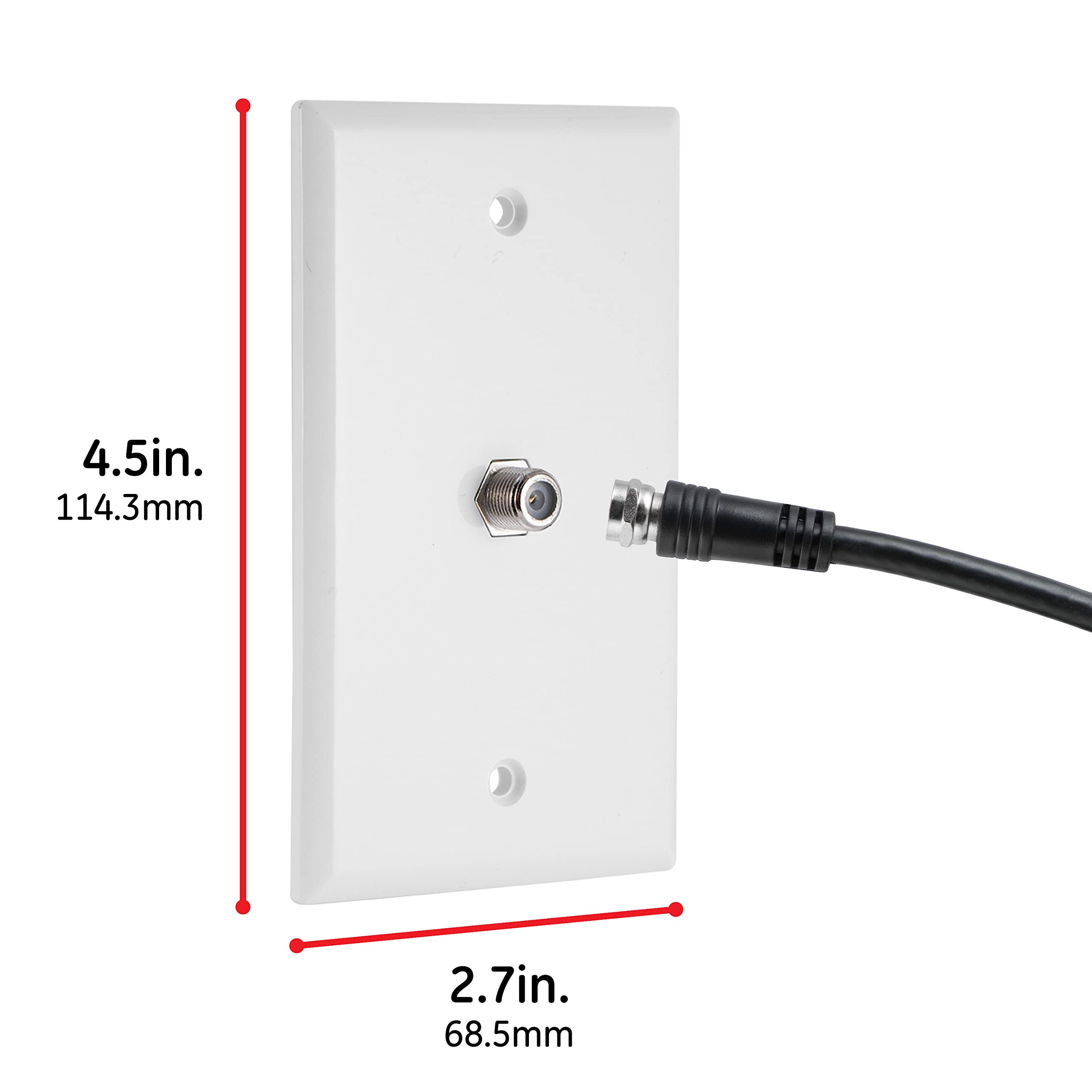 GE Coax Plate, 1-Port, One Wall Mounted F-Type Connection for Coaxial Cable, Screws Included, Single Gang, White, 40050 - Image 3