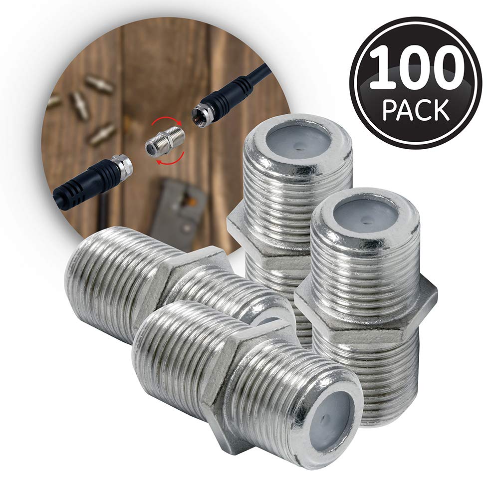 GE Coaxial Cable Extension Adapter Couplers, 100-Pack, Works on F-Type RG59 RG6 Coax Cables, Connects Two Coaxial Cables to Extend Length, Female-to-Female Connectors, with Resealable Bag, 51247 - Image 6