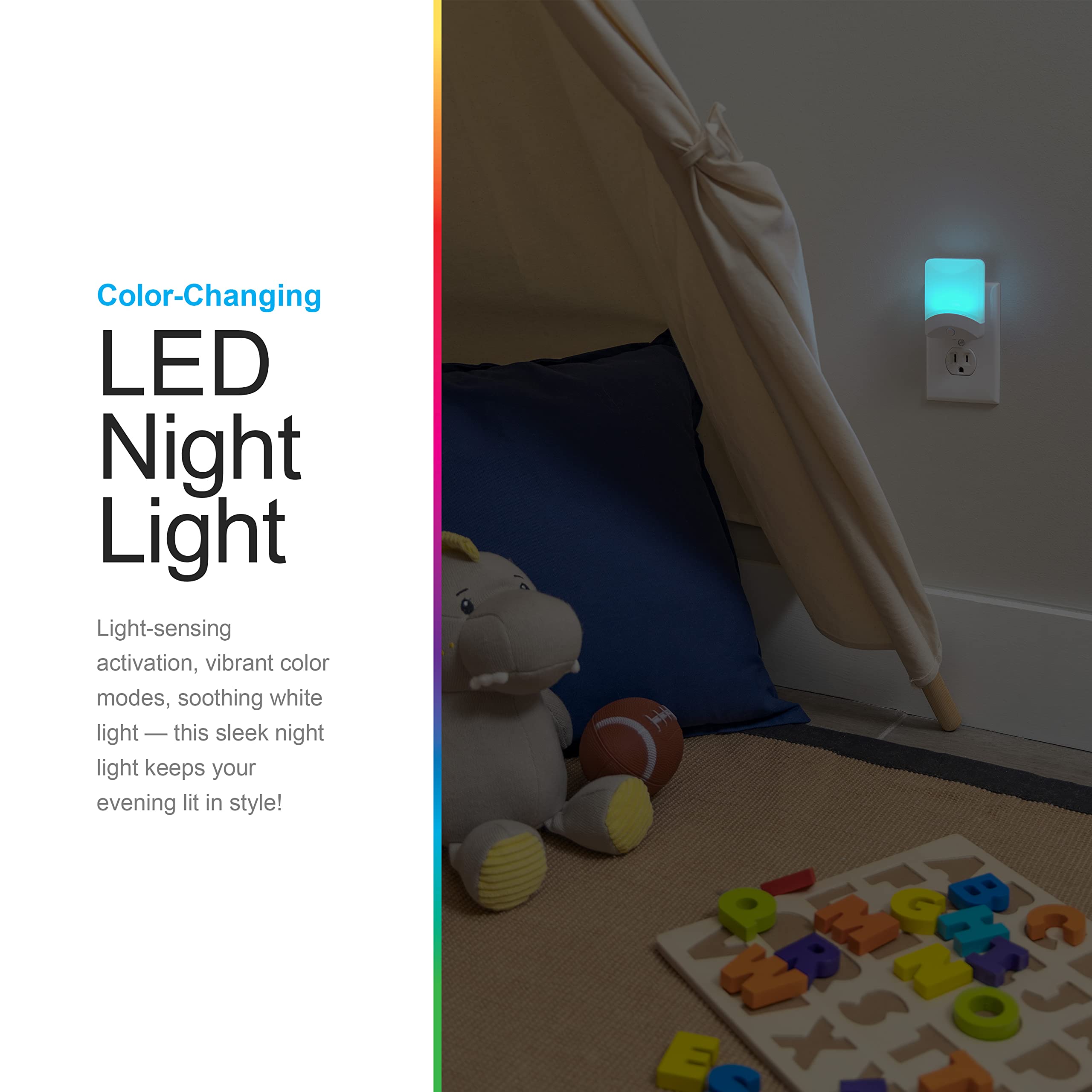 GE Color Changing LED Night Light for Kids, Dusk to Dawn Sensor, Home Decor Apartment Essentials, Wall Lights for Bedroom, Ambient Lighting, Nightlights Plug in, 1 Pack, 34693 - Image 2