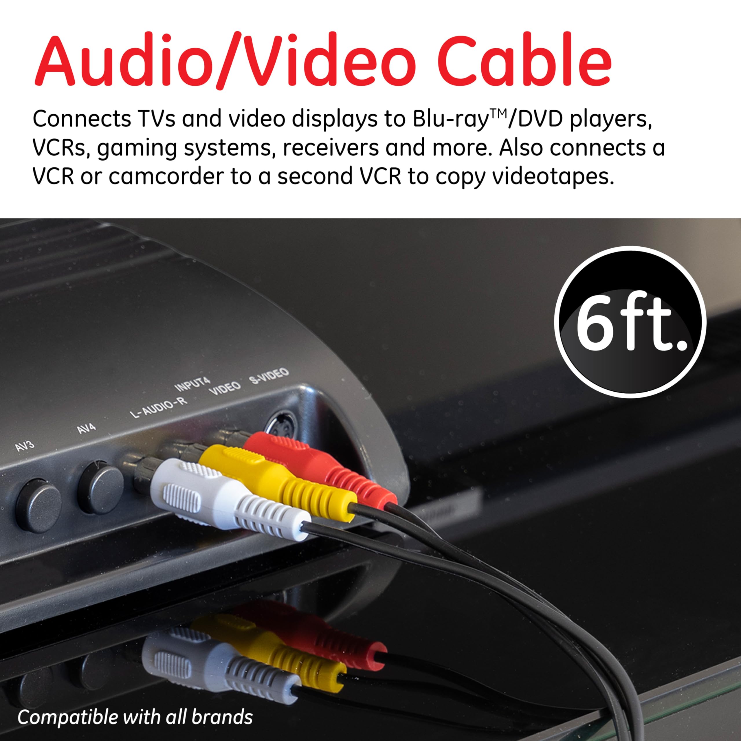 GE Composite Audio/Video Cable, 6 ft. RCA Style Plugs 3-Male to 3-Male, Low Loss, for TV, VCR, DVD, Satellite, and Home Theater Receivers, 23216 - Image 2