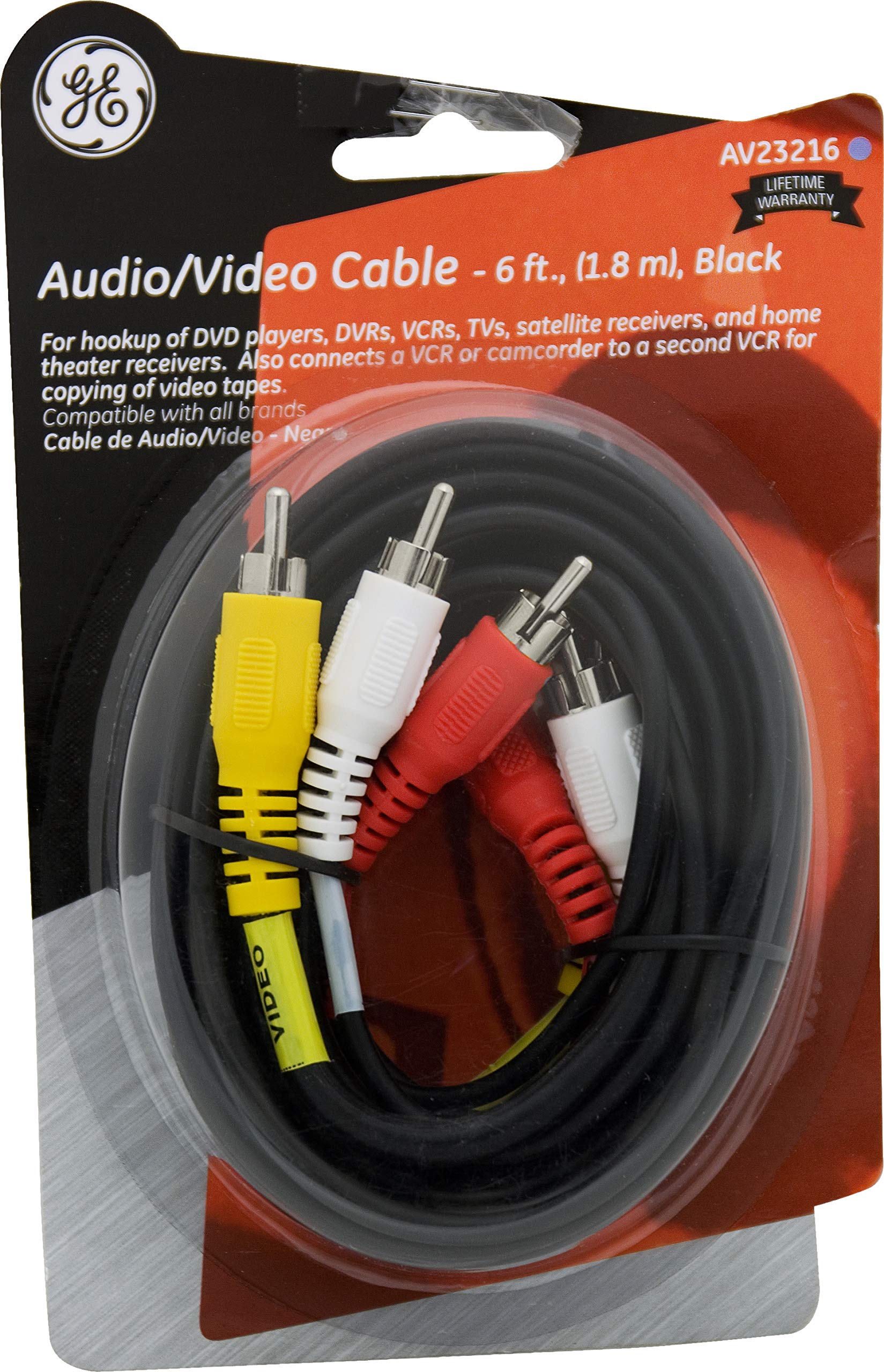 GE Composite Audio/Video Cable, 6 ft. RCA Style Plugs 3-Male to 3-Male, Low Loss, for TV, VCR, DVD, Satellite, and Home Theater Receivers, 23216 - Image 7