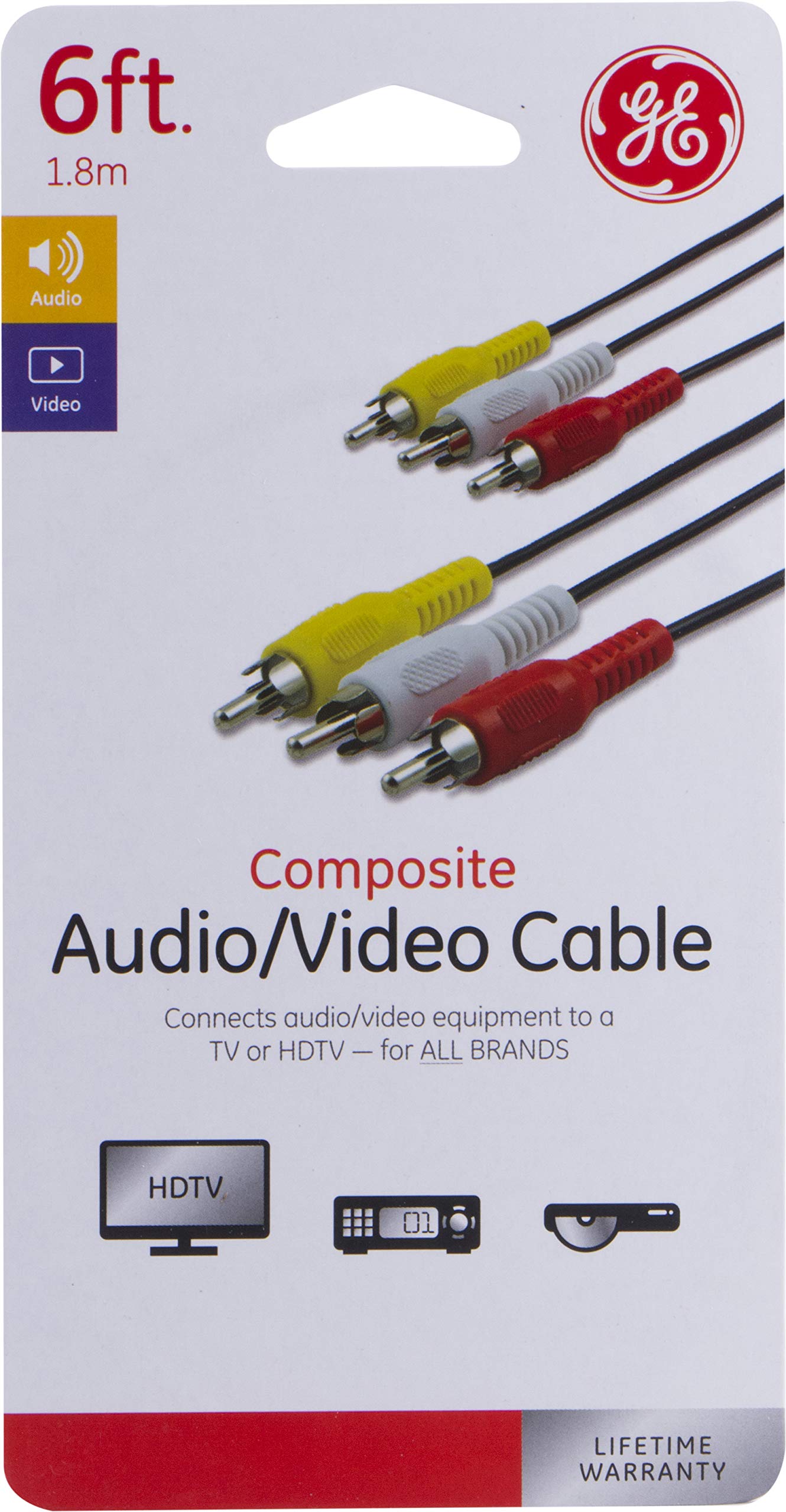 GE Composite Audio/Video Cable, 6 ft. RCA Style Plugs 3-Male to 3-Male, for TV, VCR, DVD, Blu Ray, Video Game System, Satellite, and Home Theater Receivers, 33608 - Image 4