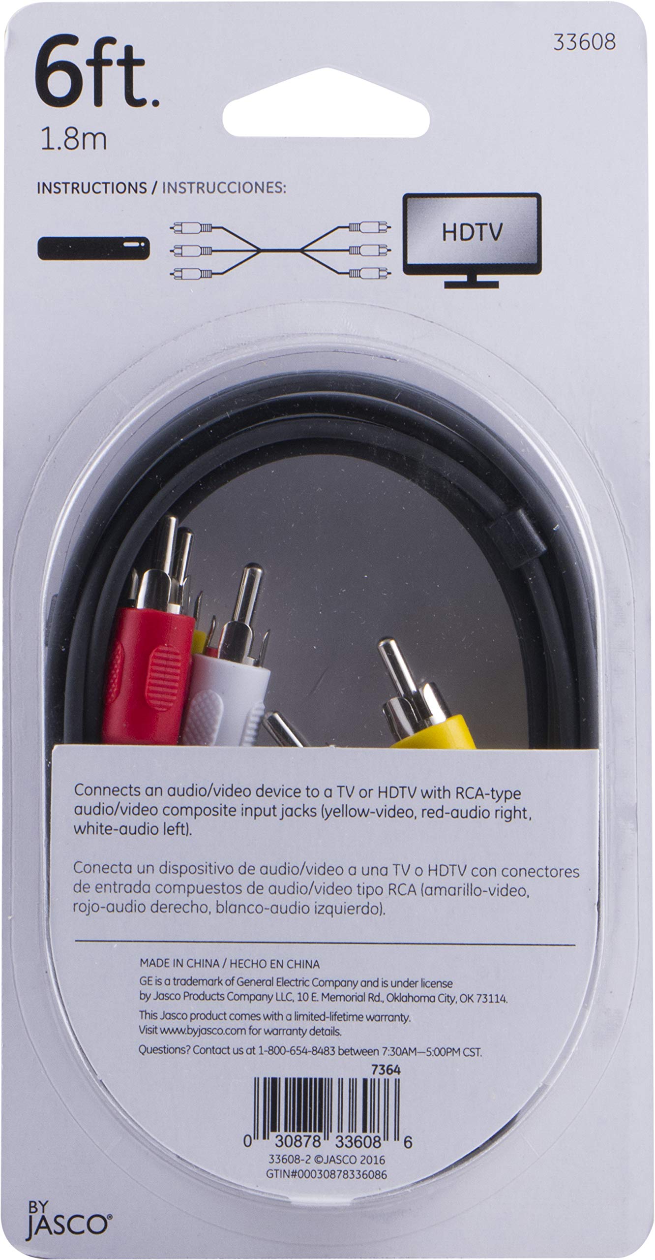 GE Composite Audio/Video Cable, 6 ft. RCA Style Plugs 3-Male to 3-Male, for TV, VCR, DVD, Blu Ray, Video Game System, Satellite, and Home Theater Receivers, 33608 - Image 5