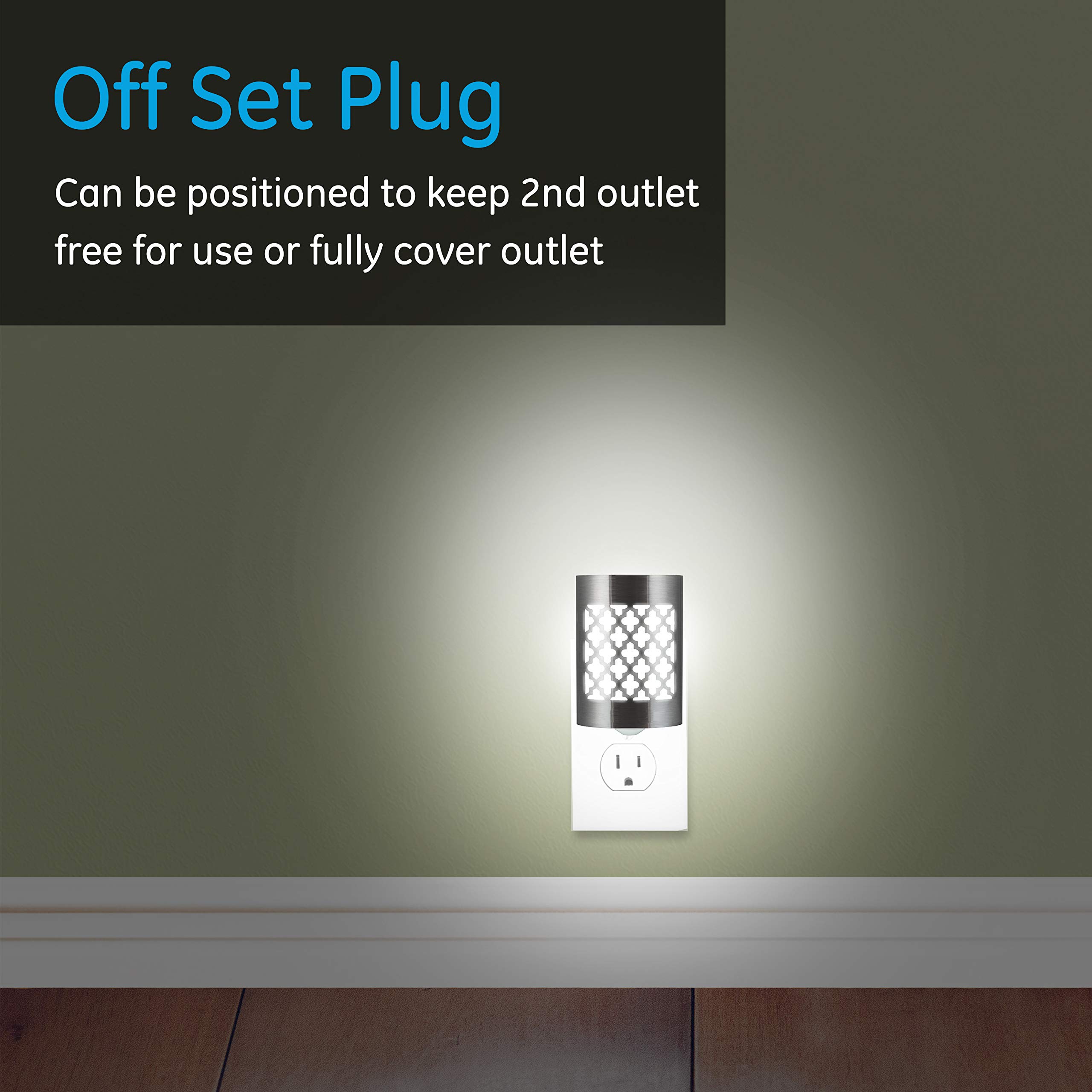 GE CoverLite LED Night Light, Plug-in, Dusk to Dawn Sensor, Home Decor, LED Lights for Bedroom, Bathroom, Kitchen, Hallway, 2 Pack, 46815, Brushed Nickel | Moroccan - Image 4