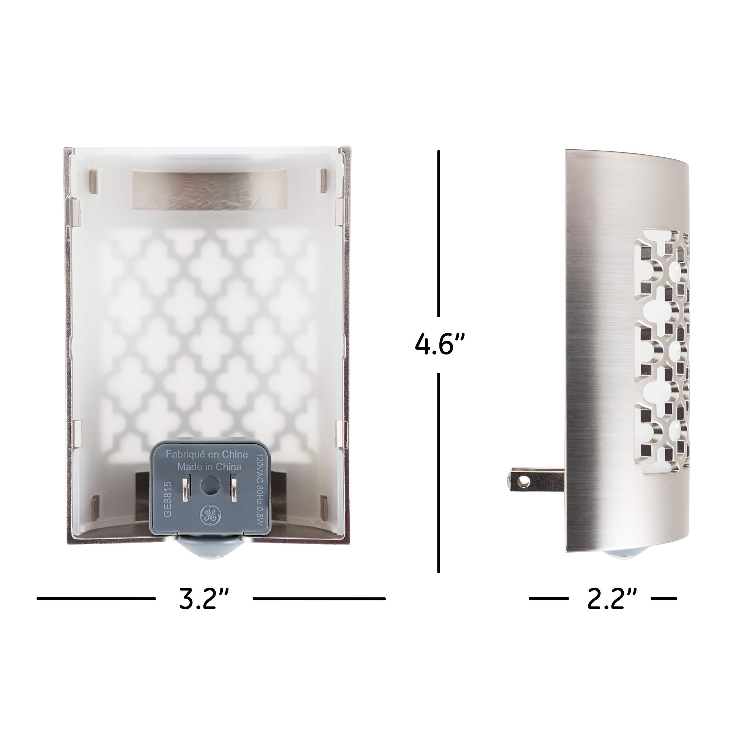 GE CoverLite LED Night Light, Plug-in, Dusk to Dawn Sensor, Home Decor, LED Lights for Bedroom, Bathroom, Kitchen, Hallway, 2 Pack, 46815, Brushed Nickel | Moroccan - Image 5