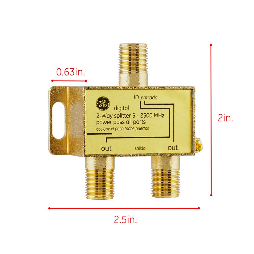 GE Digital 2-Way Coaxial Cable Splitter, 2.5 GHz 5-2500 MHz, RG6 Compatible, Works with HD TV, Satellite, High Speed Internet, Amplifier, Antenna, Gold Plated Connectors, Corrosion Resistant, 33526 - Image 5
