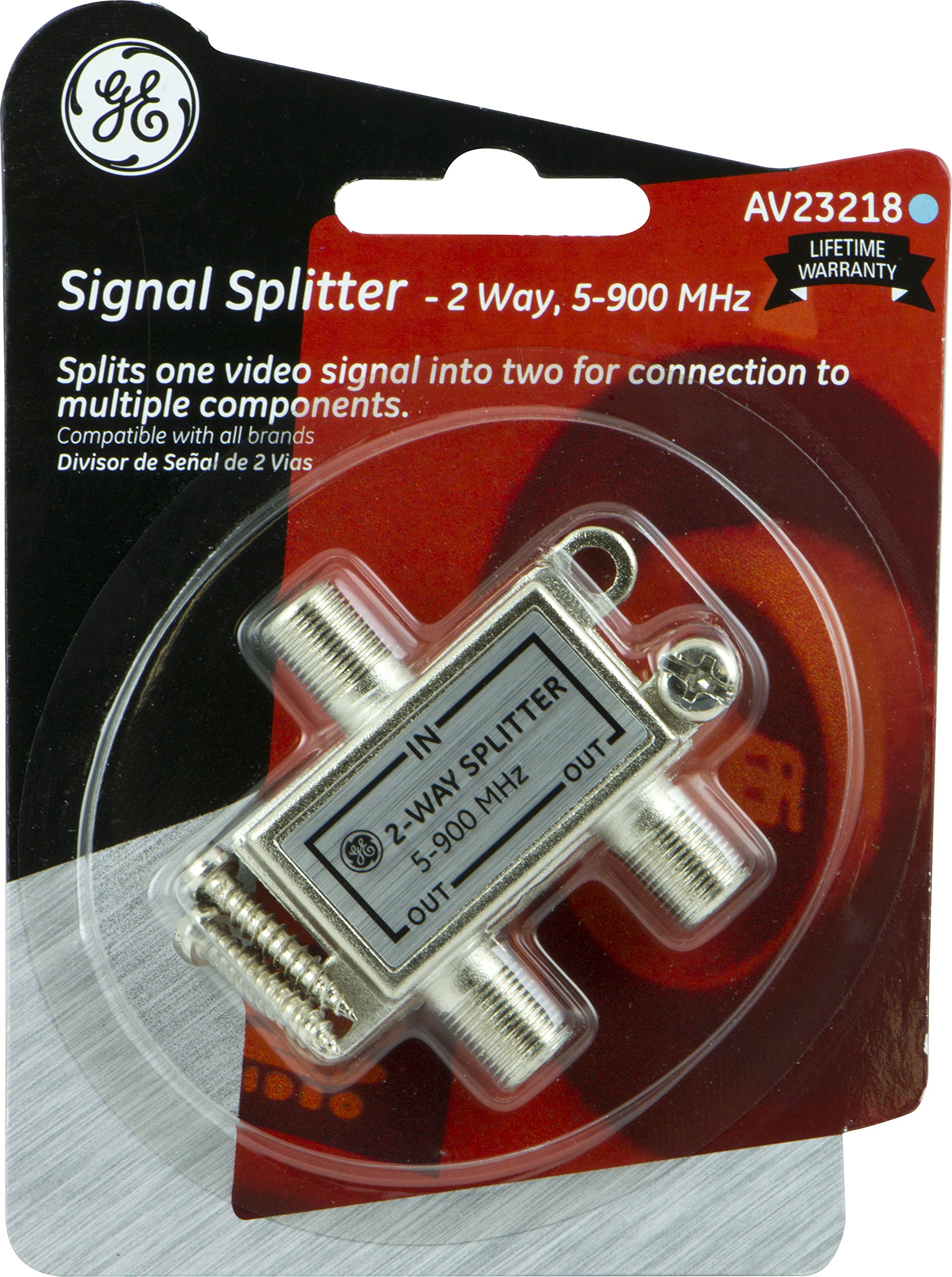 GE Digital 2-Way Coaxial Splitter, Works with HDTV, Amplifiers, Amplified Antennas, RG6 Coax Compatible, 5-900 Mhz Range, Corrosion Resistant, Gold Plated Connectors, 23218 - Image 2