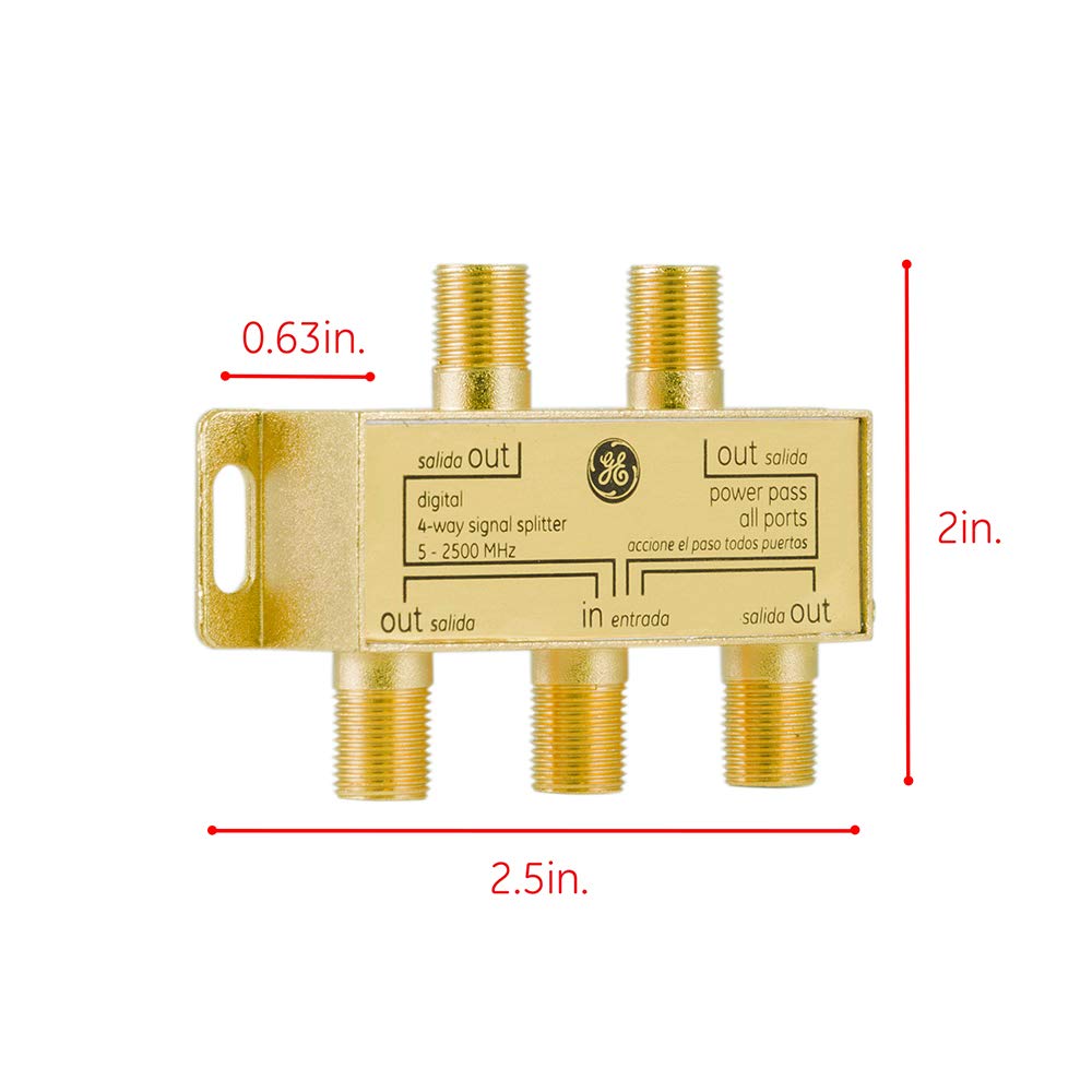GE Digital 4-Way Coaxial Cable Splitter, 2.5 GHz 5-2500 MHz, RG6 Compatible, Works with HD TV, Satellite, High Speed Internet, Amplifier, Antenna, Gold Plated Connectors, Corrosion Resistant, 33527 - Image 5