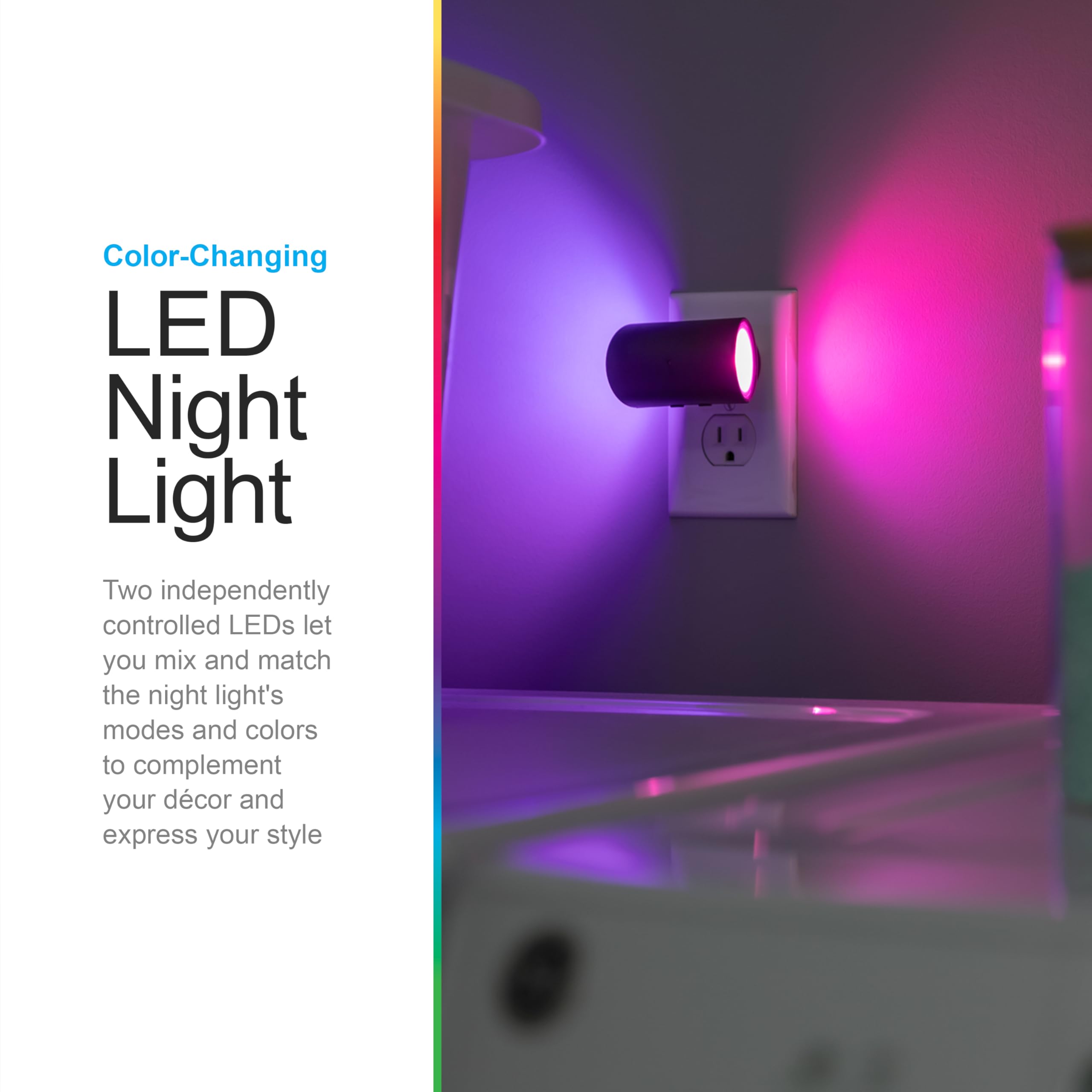 GE Directional LED Swivel Sconce Night Light, Plug-in, Color-Changing & Dimmable, Warm White, Dusk-to-Dawn Sensor, Adjustable for Hallway, Bedroom, Stairway – 1 Pack (82573) - Image 2