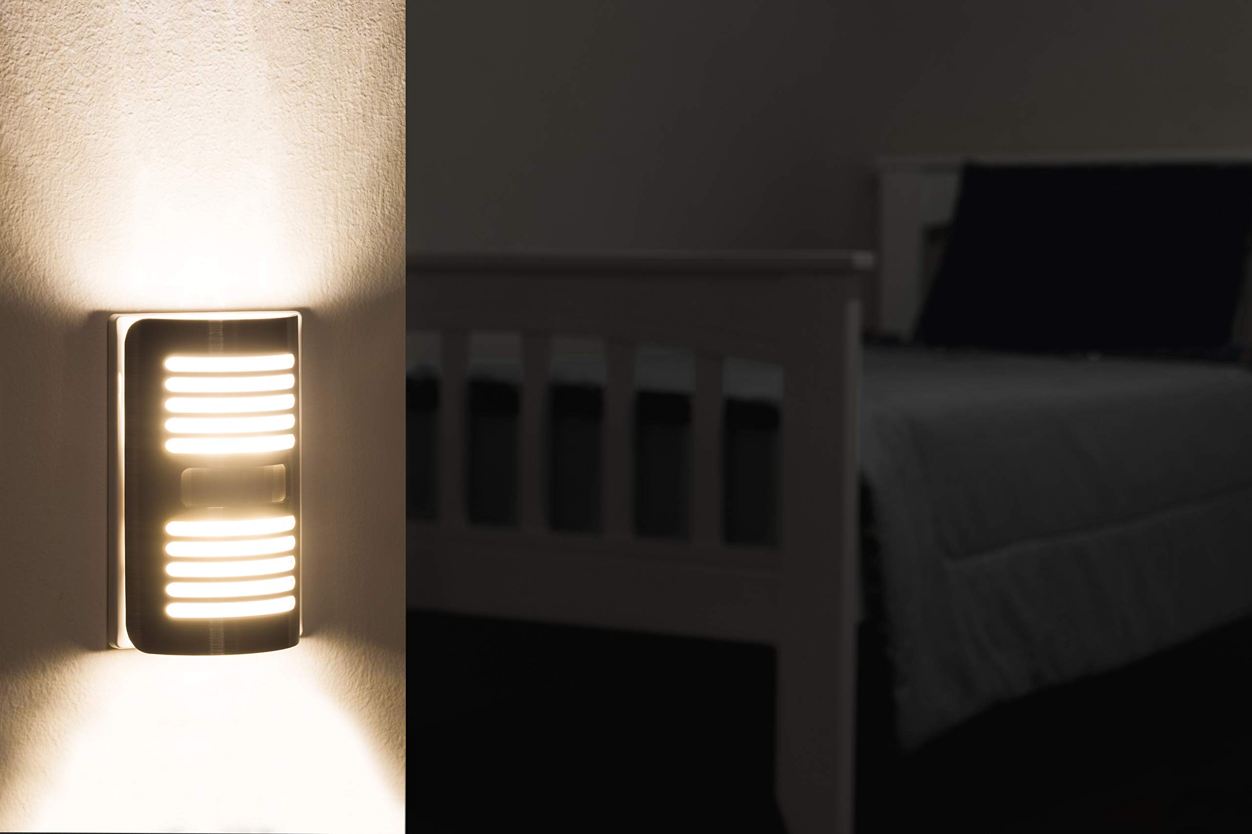 GE Enbrighten LED Motion Sensor Night Light, Plug-in, 40 Lumens, Motion-Select with 25ft Detection, Dusk-to-Dawn, Brushed Nickel Louver – 37299 (1 Pack) - Image 6