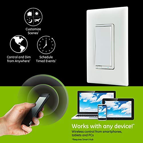 GE Enbrighten White Z-Wave Plus Smart Dimmer, Full Dimming, in-Wall Paddles, Repeater/Range Extender, Zwave Hub Required, Works with Ring, SmartThings, Wink, Alexa, 2-Pack, 54558 - Image 5