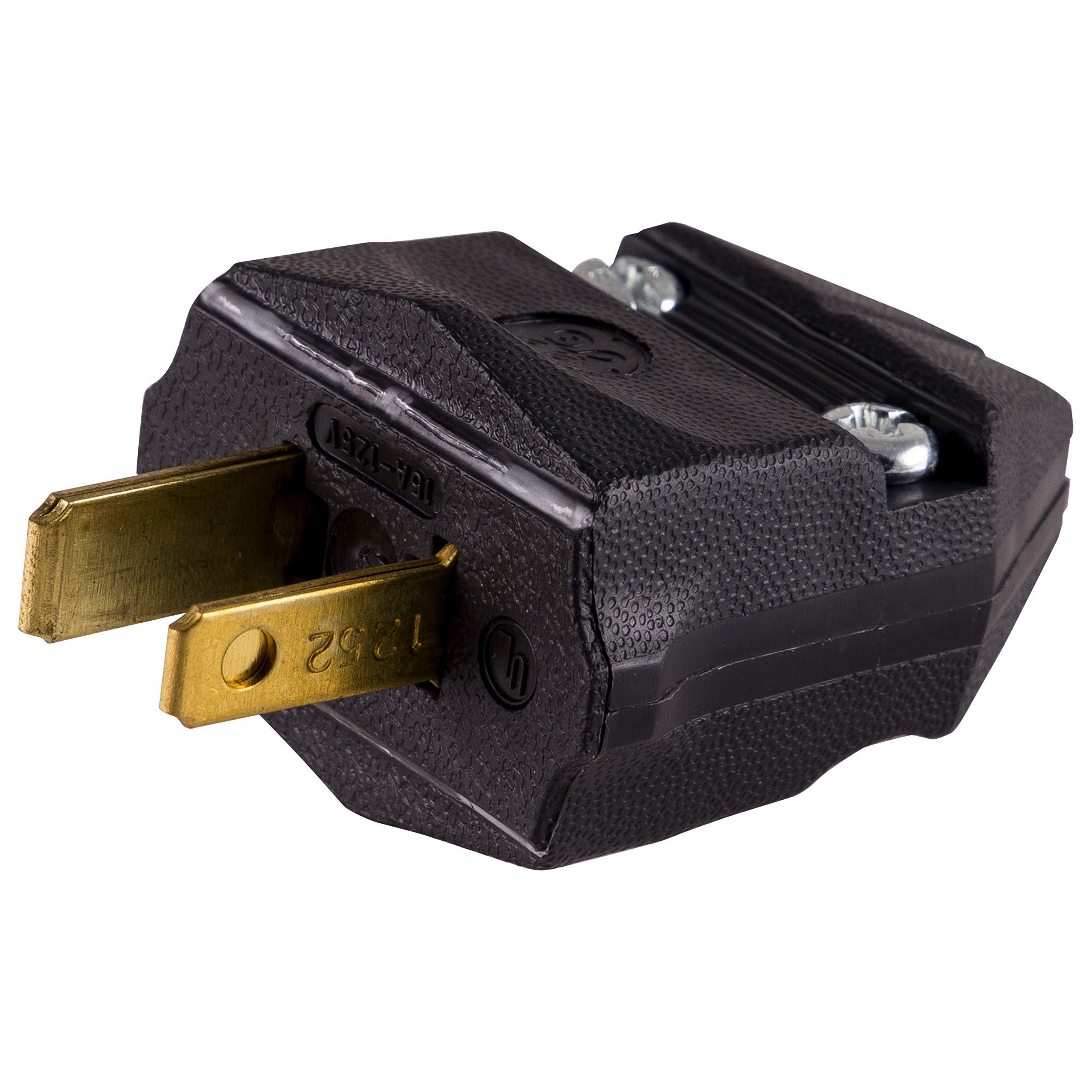 GE Extension Cord Plug Replacement, Polarized, 2 Prong, 125VAC/15A, Ideal for Small Appliances Such as Power Strips and Lamps, Great for DIY Projects, UL Listed, Black, 54268
