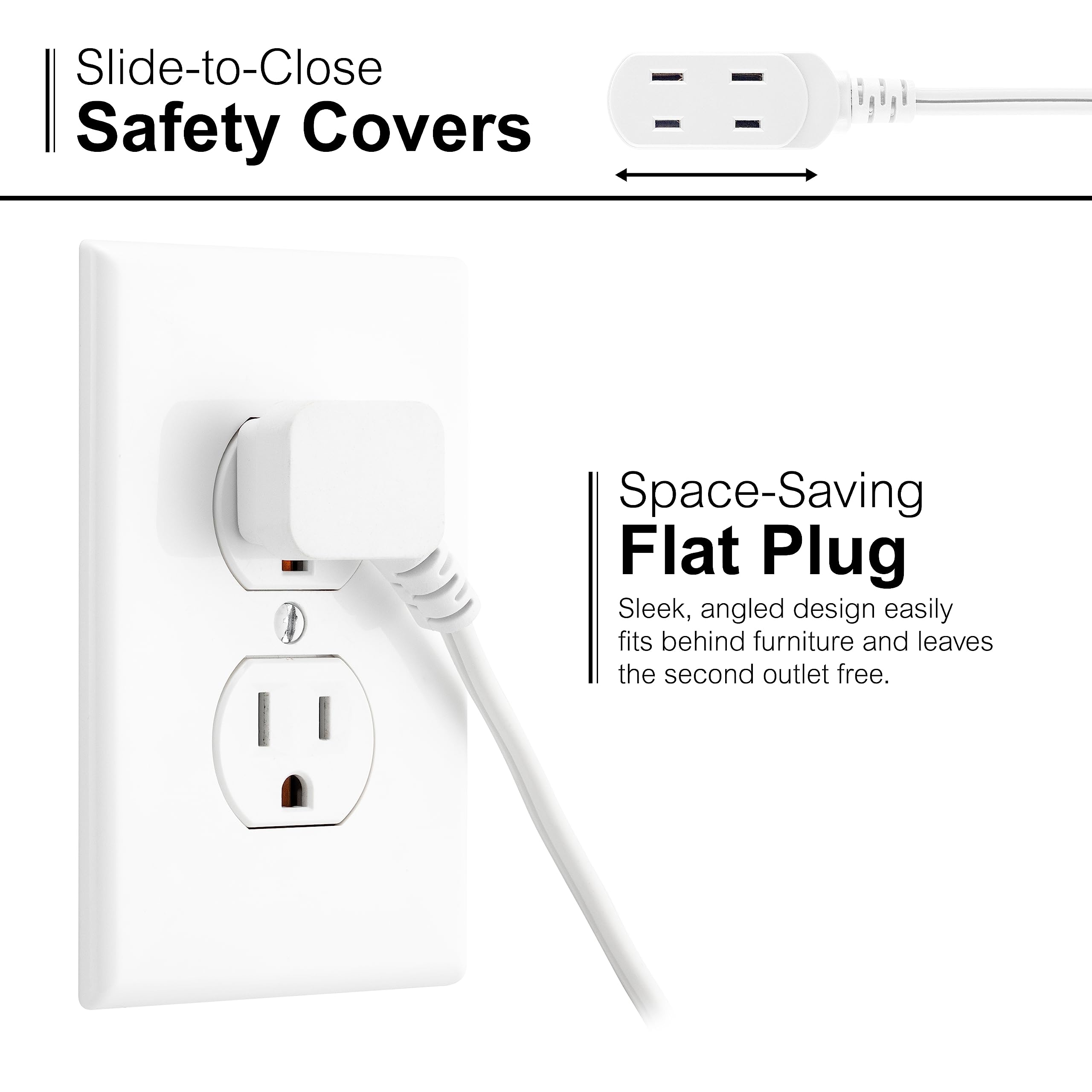 GE Extension Cord with Footswitch 3 Outlet Extension Cord with Multiple Outlets with On Off Switch Perfect for Work from Home Essentials 9ft Power Cord 16 Gauge UL Listed White 42803 - Image 3