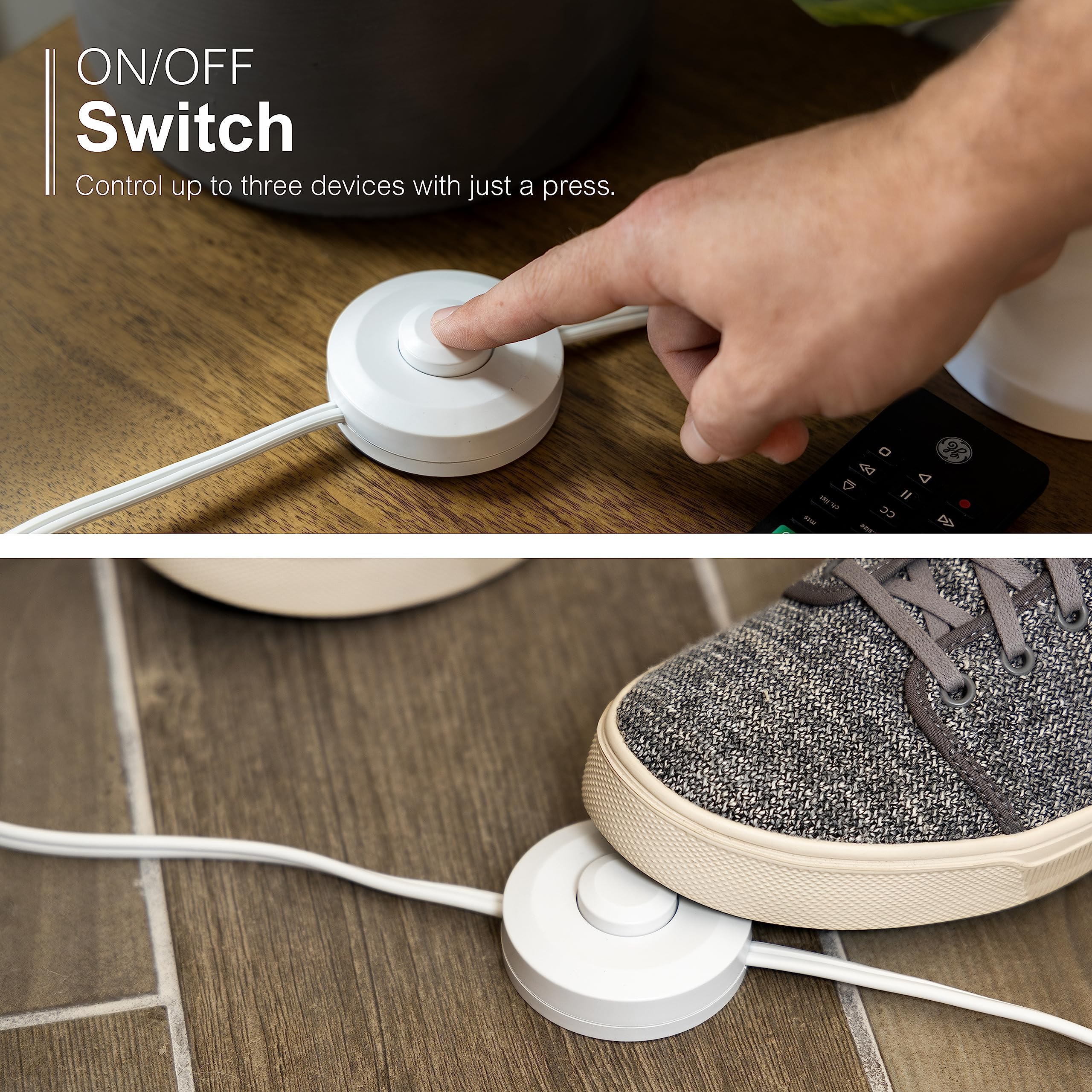 GE Extension Cord with Footswitch 3 Outlet Extension Cord with Multiple Outlets with On Off Switch Perfect for Work from Home Essentials 9ft Power Cord 16 Gauge UL Listed White 42803 - Image 5