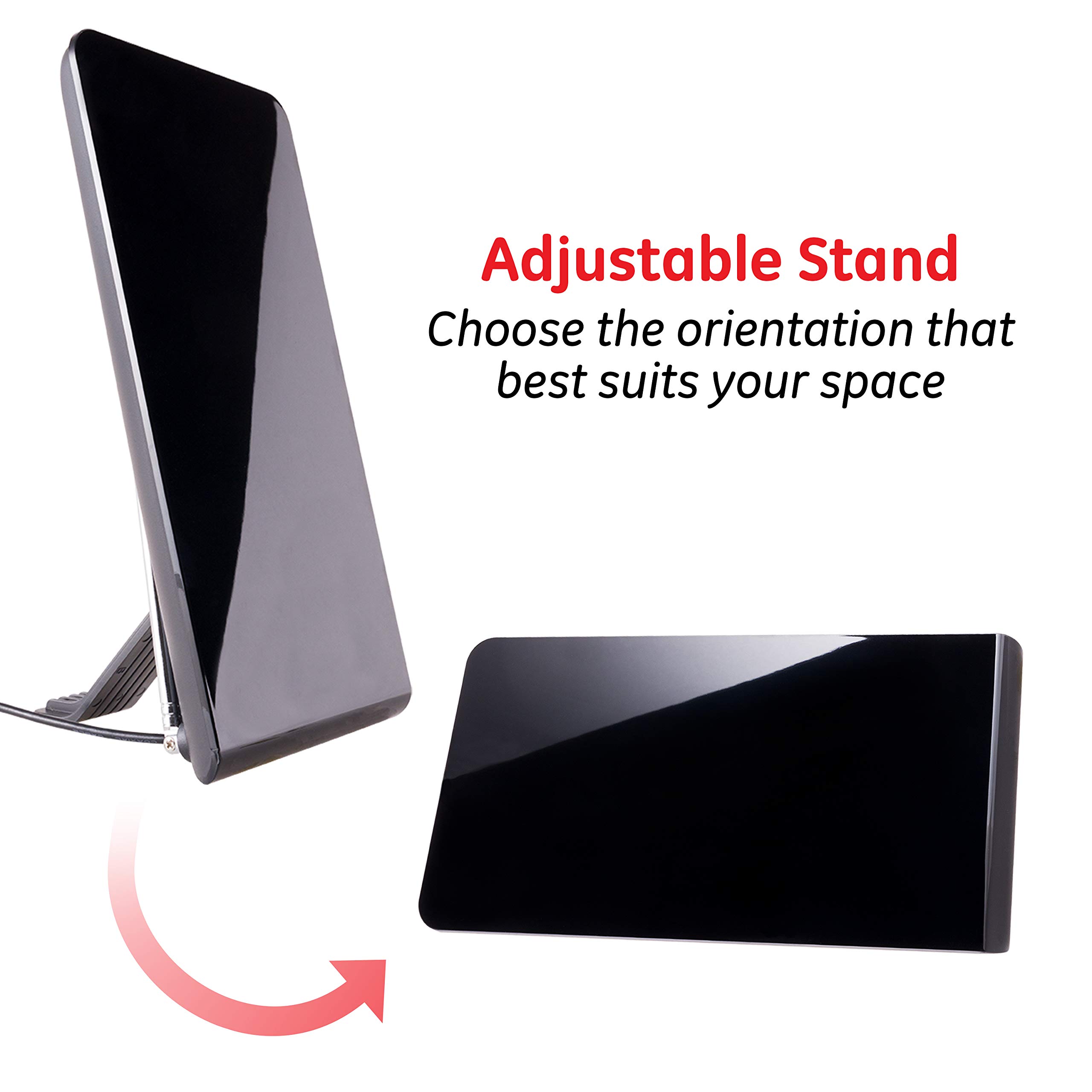 GE Flat Panel Indoor HD Digital TV Antenna, Long Range Smart TV Antenna, Supports 4K 1080P HD Smart TV VHF UHF, Extendable Dipole Rabbit Ears, Adjustable Stand, 5ft Coax HDTV Cable, 33681 - Image 4