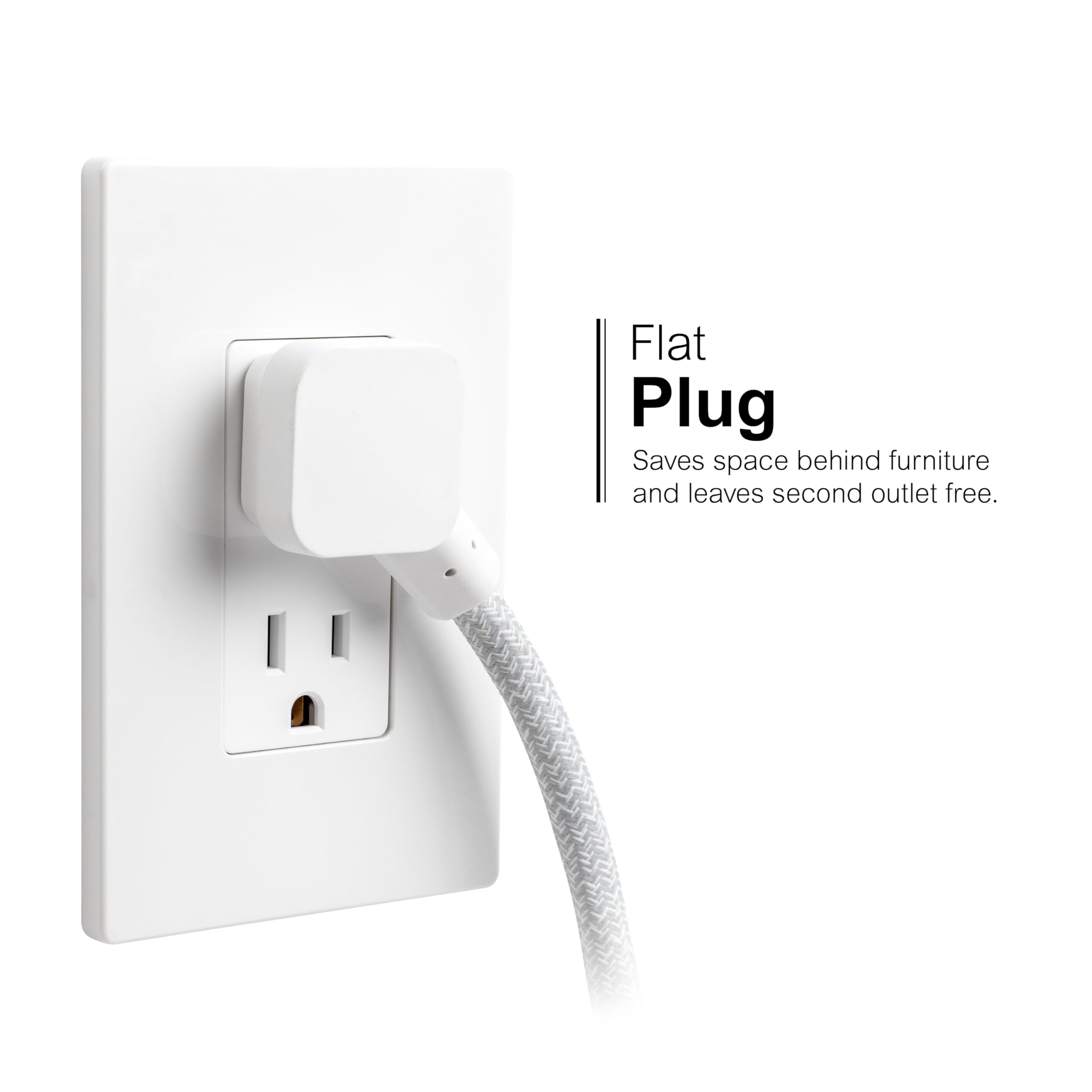 GE Flat Plug Power Strip Extension Cord with USB Ports, Travel Power Strip with 2 Outlets 3 USB Ports, Cruise Ship Essentials, 6 Ft Braided Small Extension Cord Flat Wall Plug, ETL Listed White, 81597 - Image 6