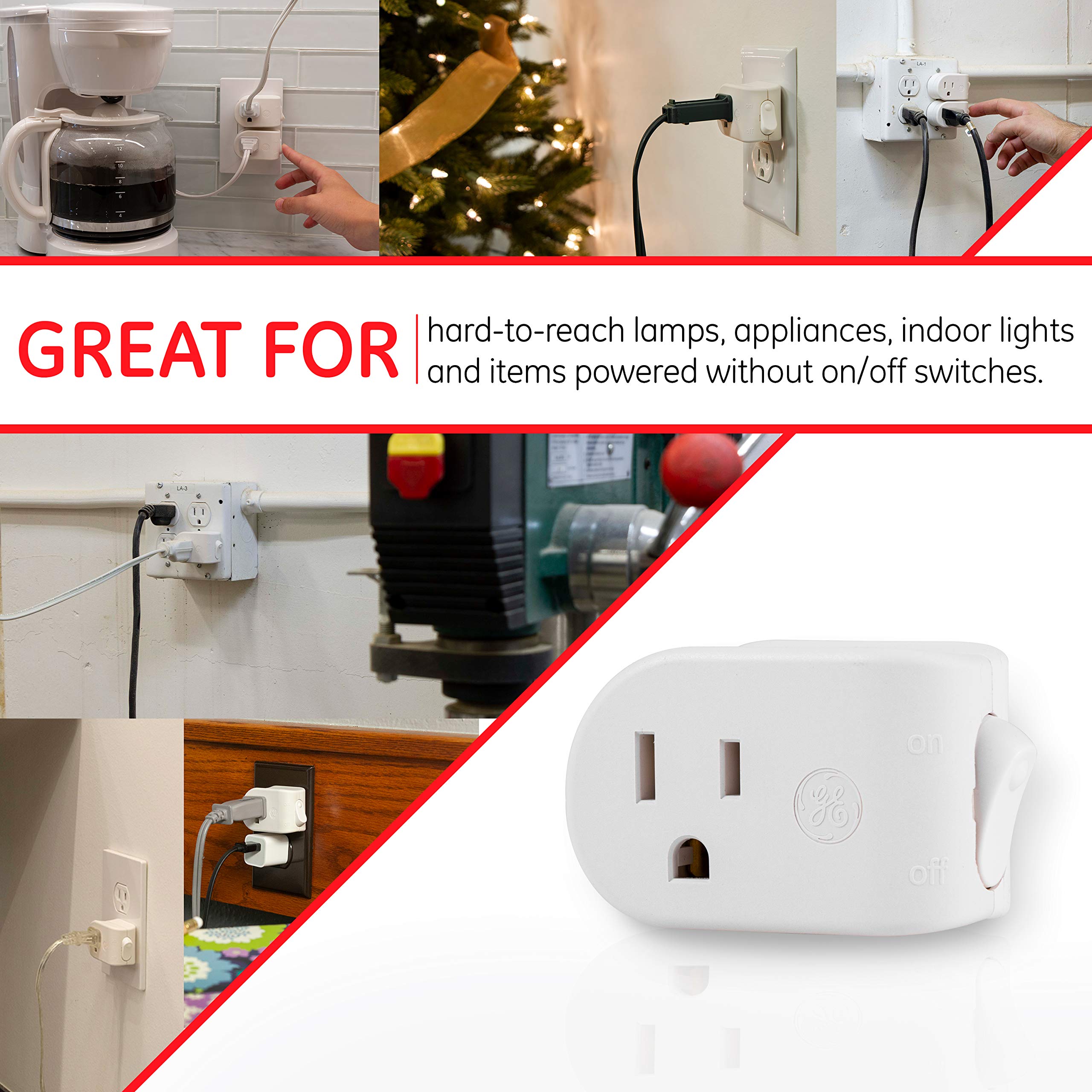 GE Grounded On/Off Power Switch, Plug-In, White, Energy Efficient, Space Saving Design, UL Listed, 15A, 120VAC, 1800W, 25511 - Image 3