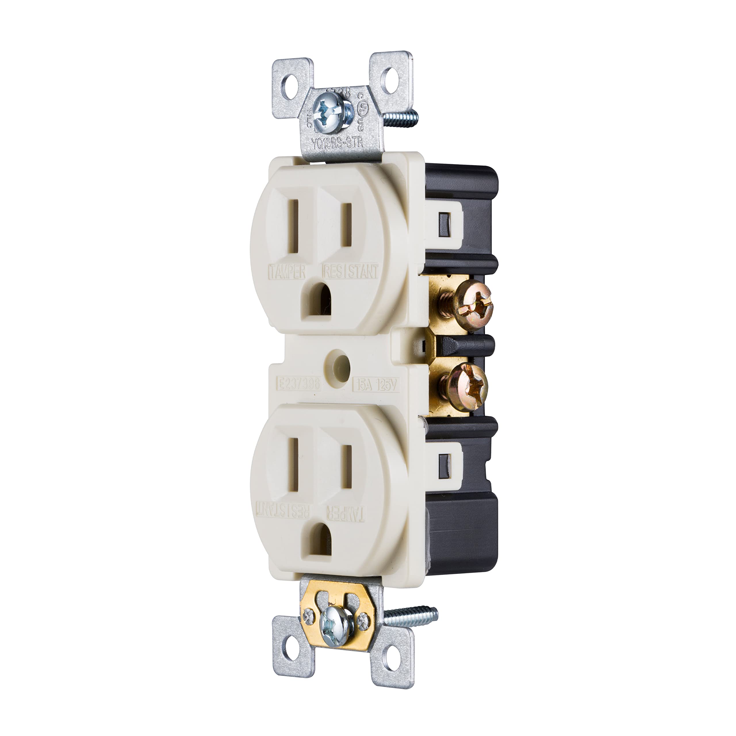 GE Grounding Duplex Outlet, in Wall Receptacle, Tamper Resistant Outlets, 3 Prong Electrical Socket, Easy Install, 15 Amp, UL Listed, Light Almond, 17815