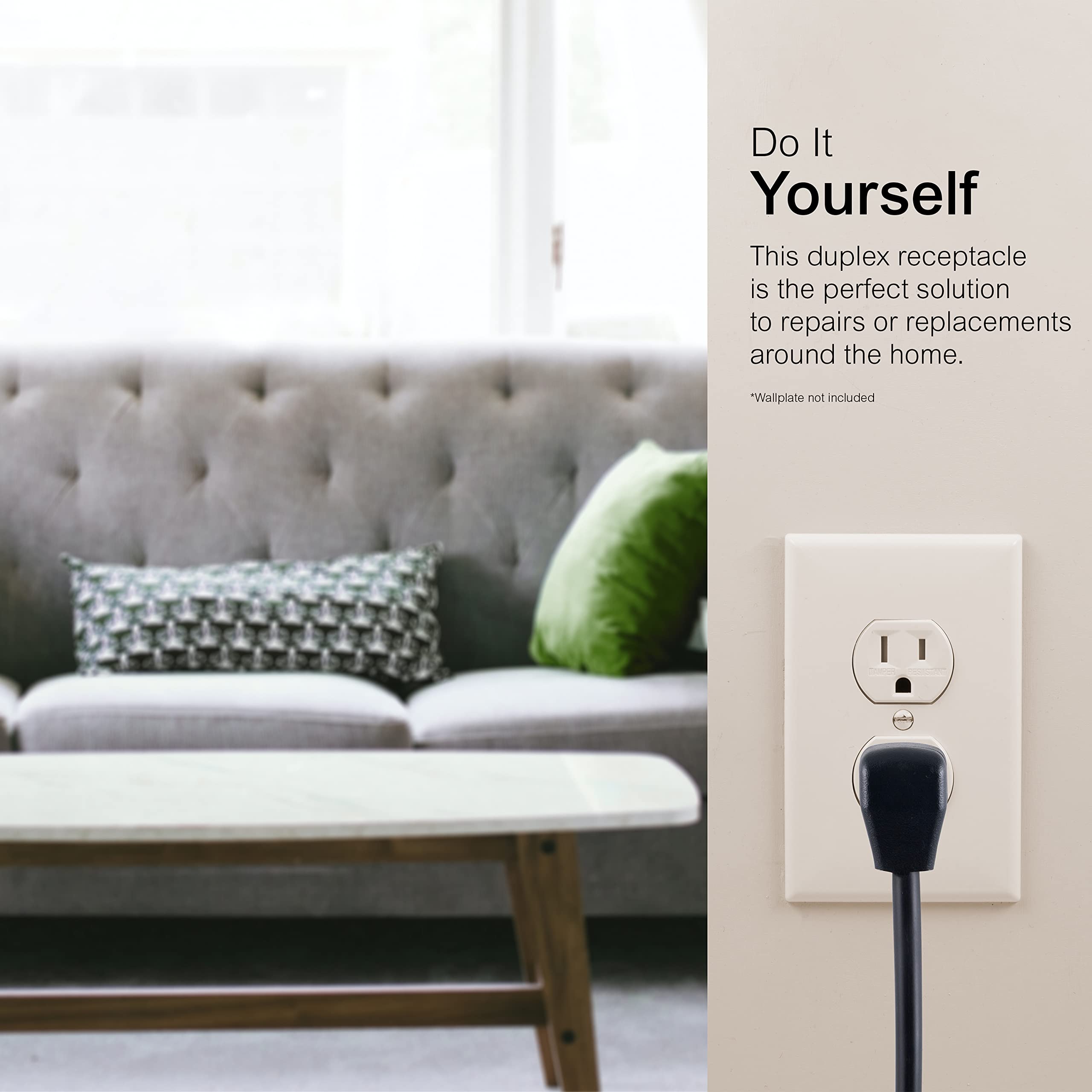 GE Grounding Duplex Outlet, in Wall Receptacle, Tamper Resistant Outlets, 3 Prong Electrical Socket, Easy Install, 15 Amp, UL Listed, Light Almond, 17815 - Image 4