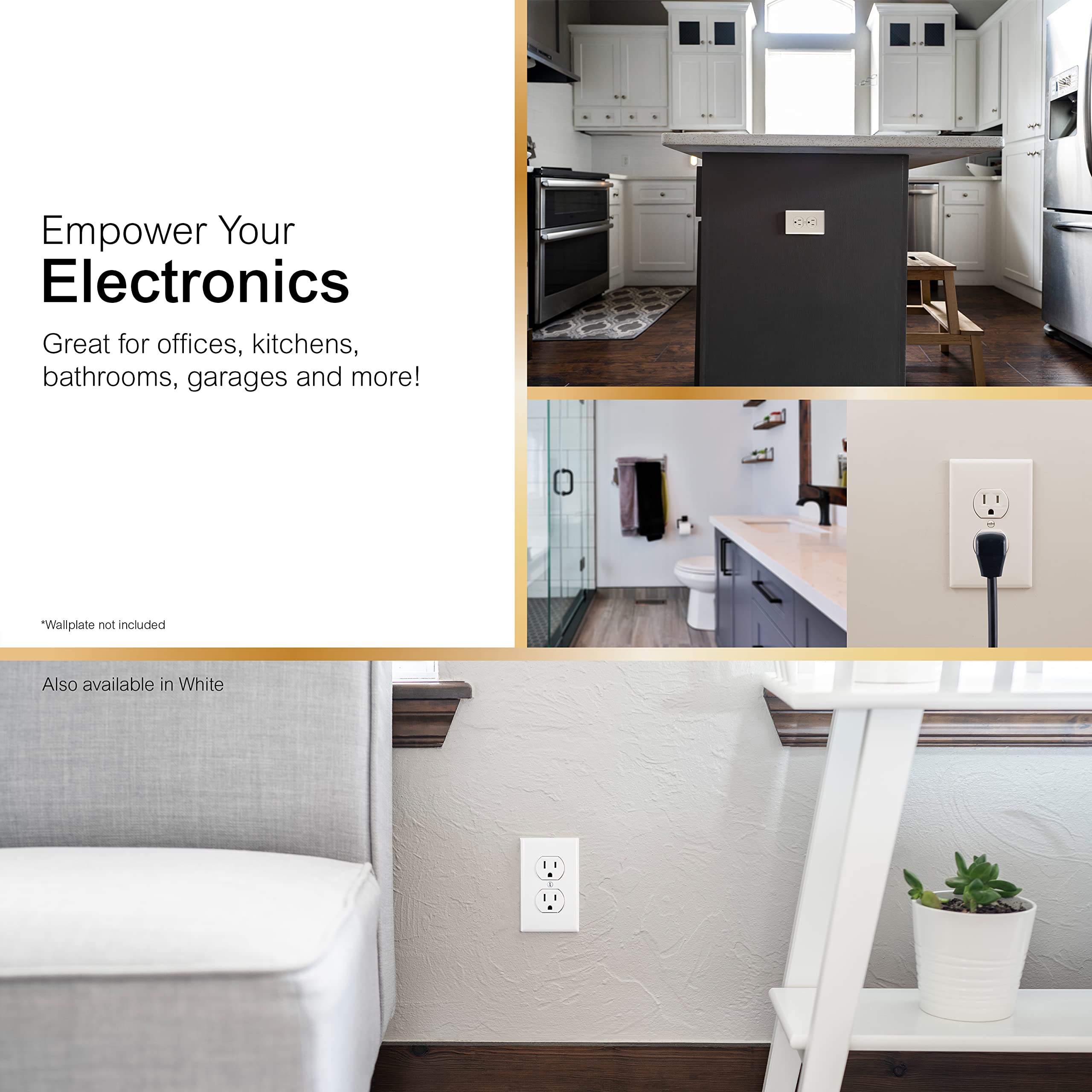 GE Grounding Duplex Outlet, in Wall Receptacle, Tamper Resistant Outlets, 3 Prong Electrical Socket, Easy Install, 15 Amp, UL Listed, Light Almond, 17815 - Image 5